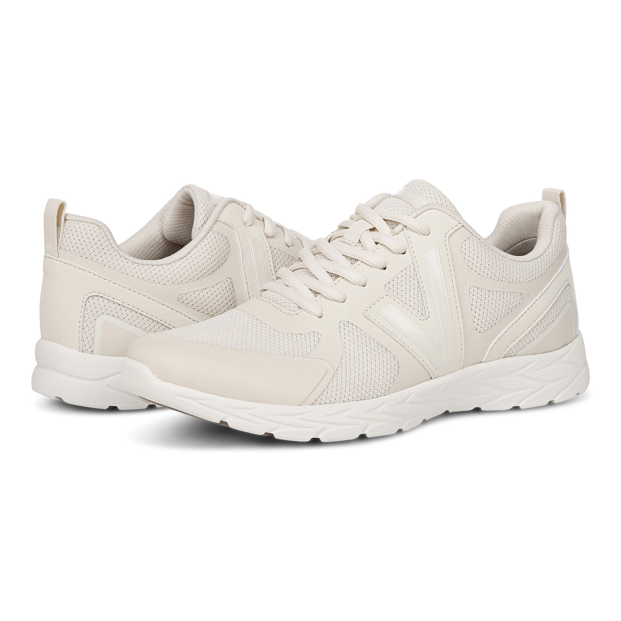 Vionic Miles II Women's Sneaker with Orthotic Arch Support - Cream - pair left angle