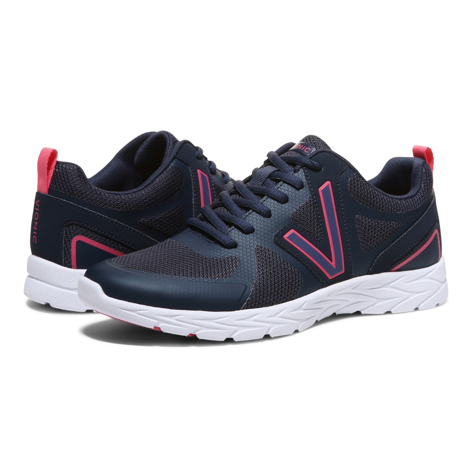 Vionic Miles Ii Womens Oxford/Lace Up Lifestyl - Navy/pink - pair left angle