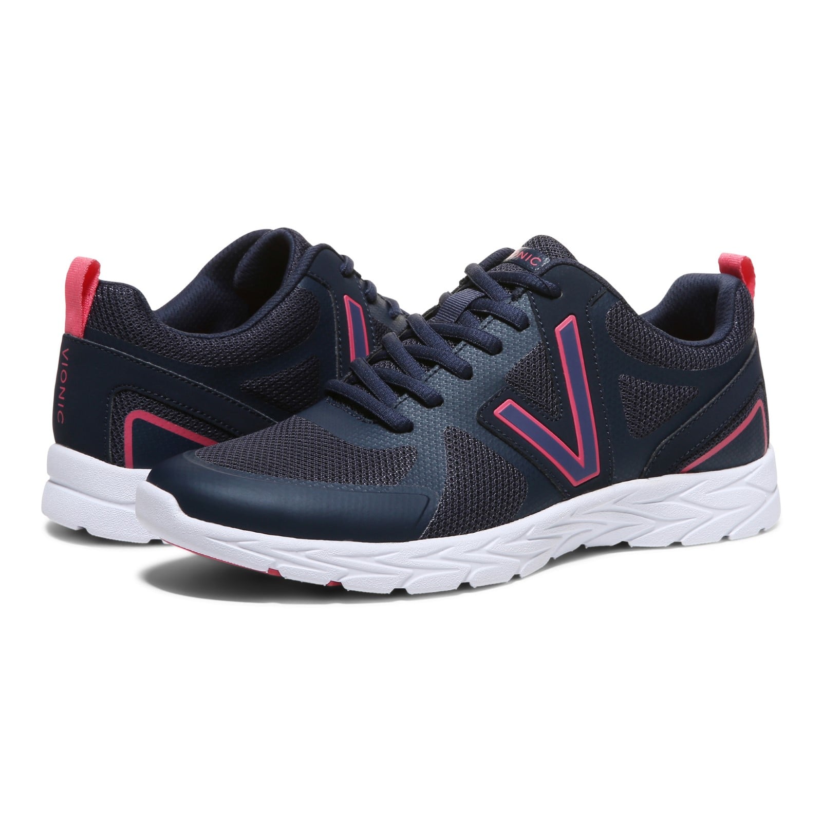 Vionic Miles Ii Womens Oxford/Lace Up Lifestyl - Navy/pink - pair left angle