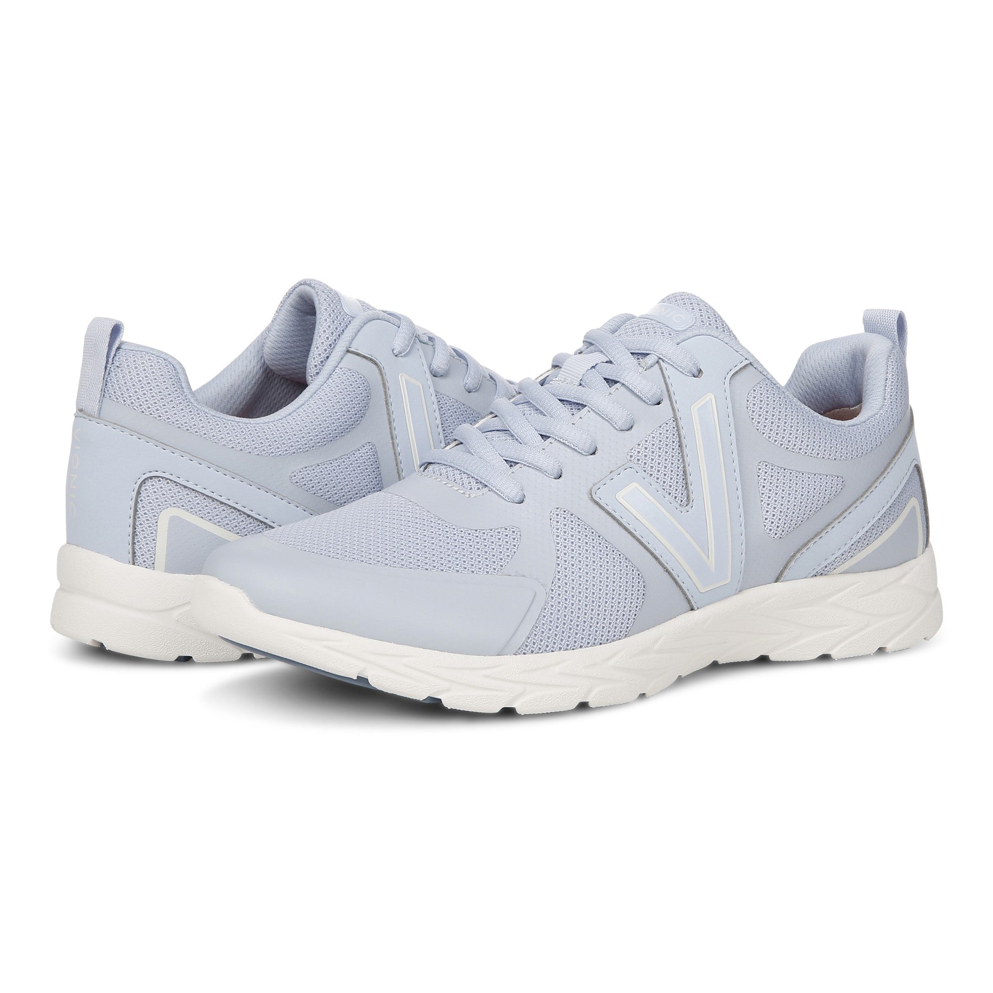 Vionic Miles II Women's Sneaker with Orthotic Arch Support - Skyway Blue - pair left angle