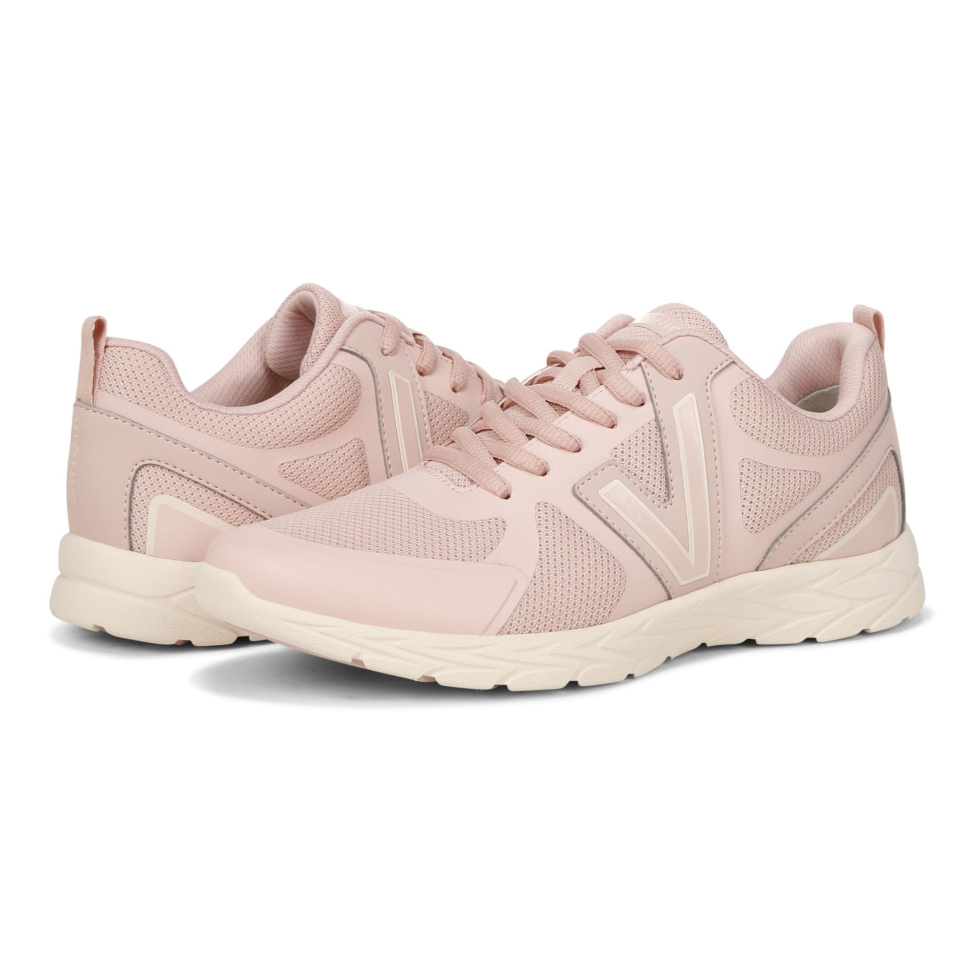 Vionic Miles II Women's Sneaker with Orthotic Arch Support - Light Pink - pair left angle