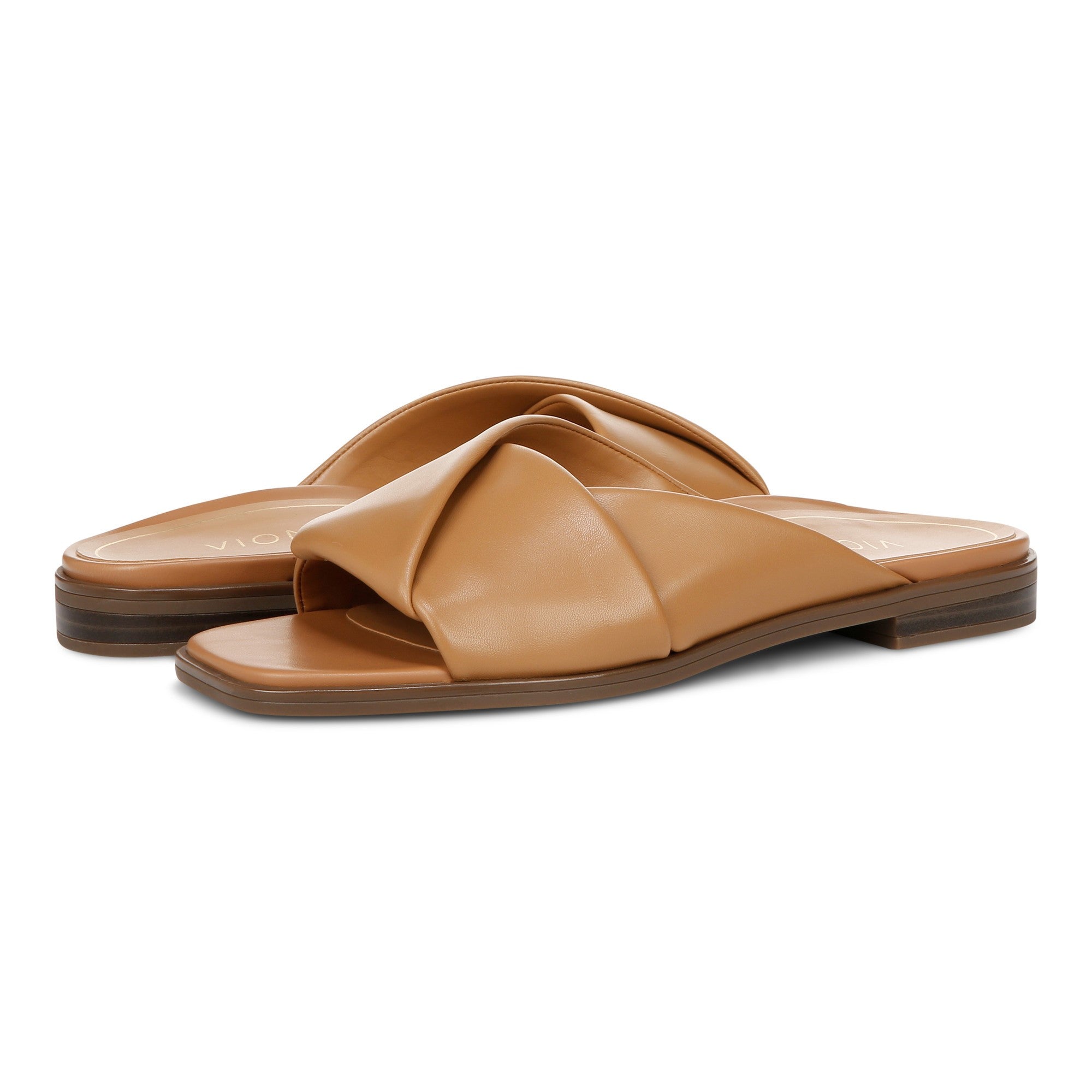 Vionic Miramar Women's Comfort Slide Sandal - Camel - pair left angle