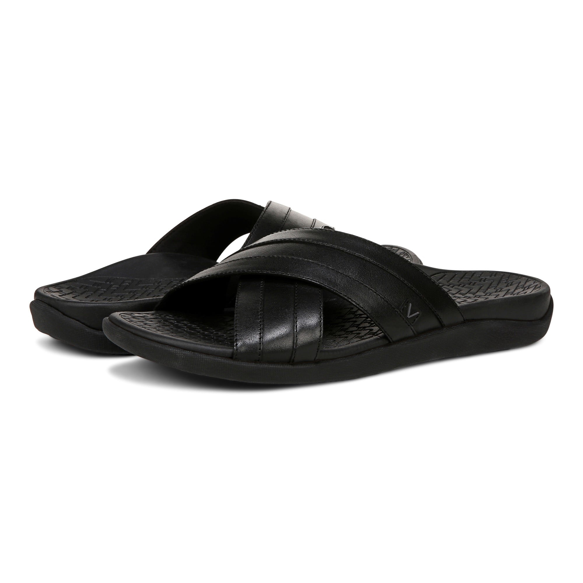 Vionic Men's Tide Slide Arch Supportive Sandal - Black - pair left angle