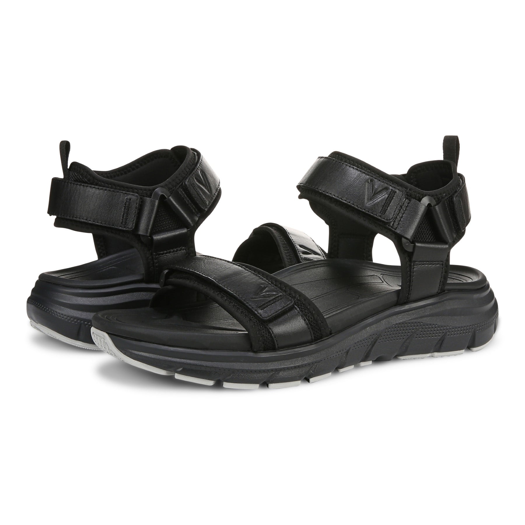 Vionic Walk Max Wanderer mens Quarter/Ankle/T-Strap Sandal - Black - pair left angle