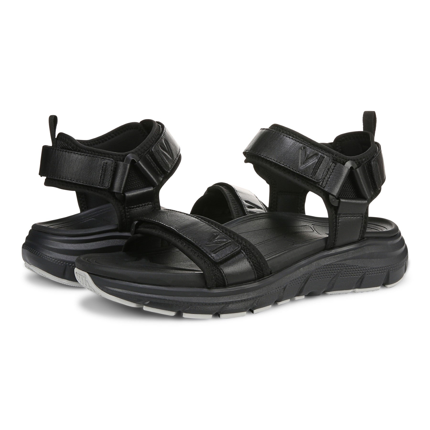Vionic Walk Max Wanderer mens Quarter/Ankle/T-Strap Sandal - Black - pair left angle