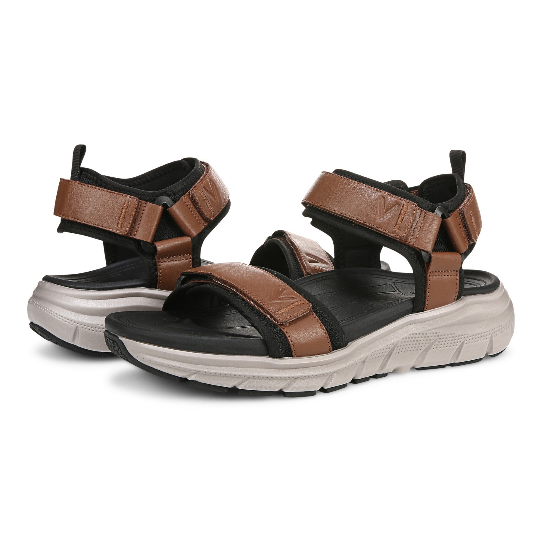 Vionic Walk Max Wanderer mens Quarter/Ankle/T-Strap Sandal - Hazelnut - pair left angle