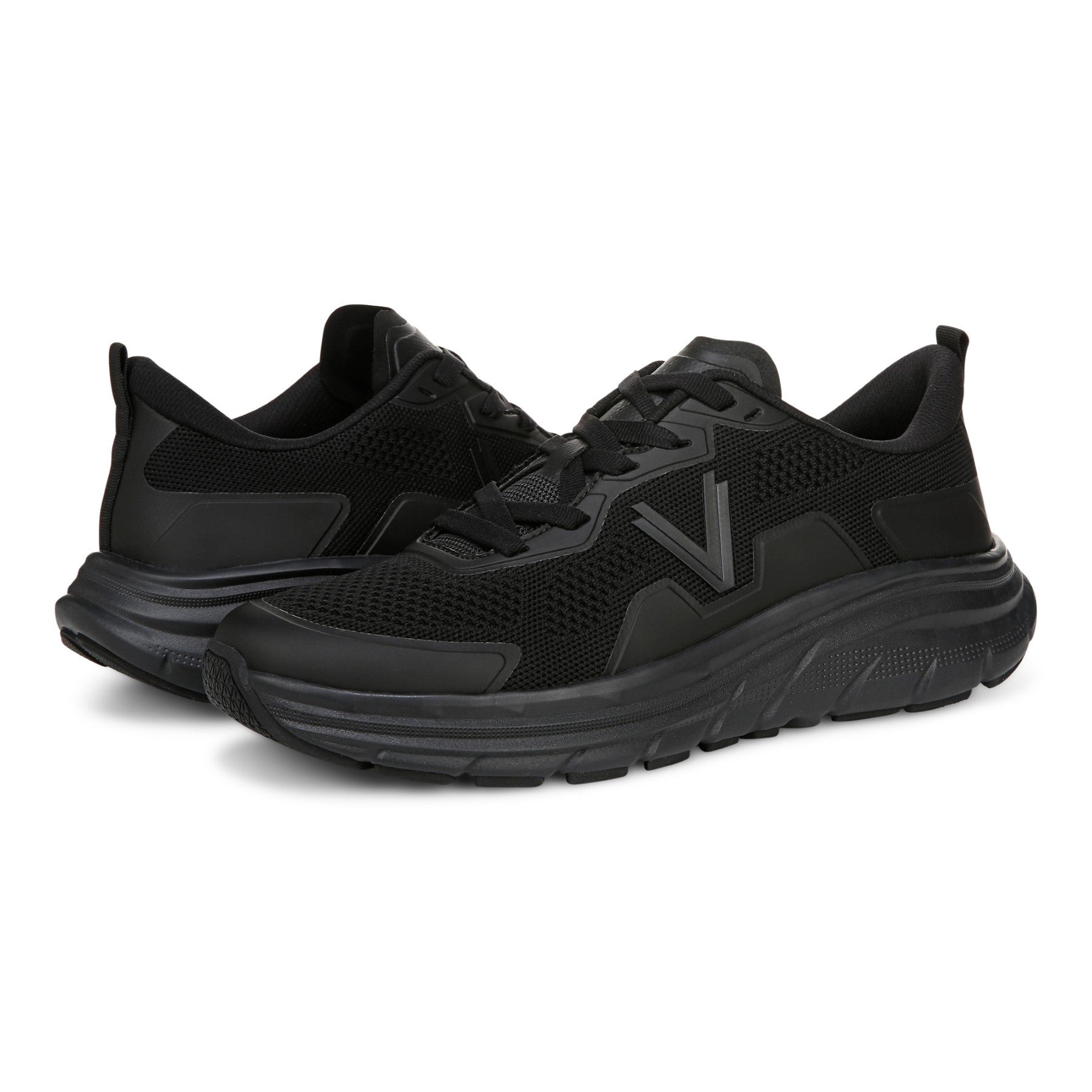 Vionic Men's Walk Max - Water Repellent Athletic Walking Shoes with Orthotic Support - All Black - pair left angle