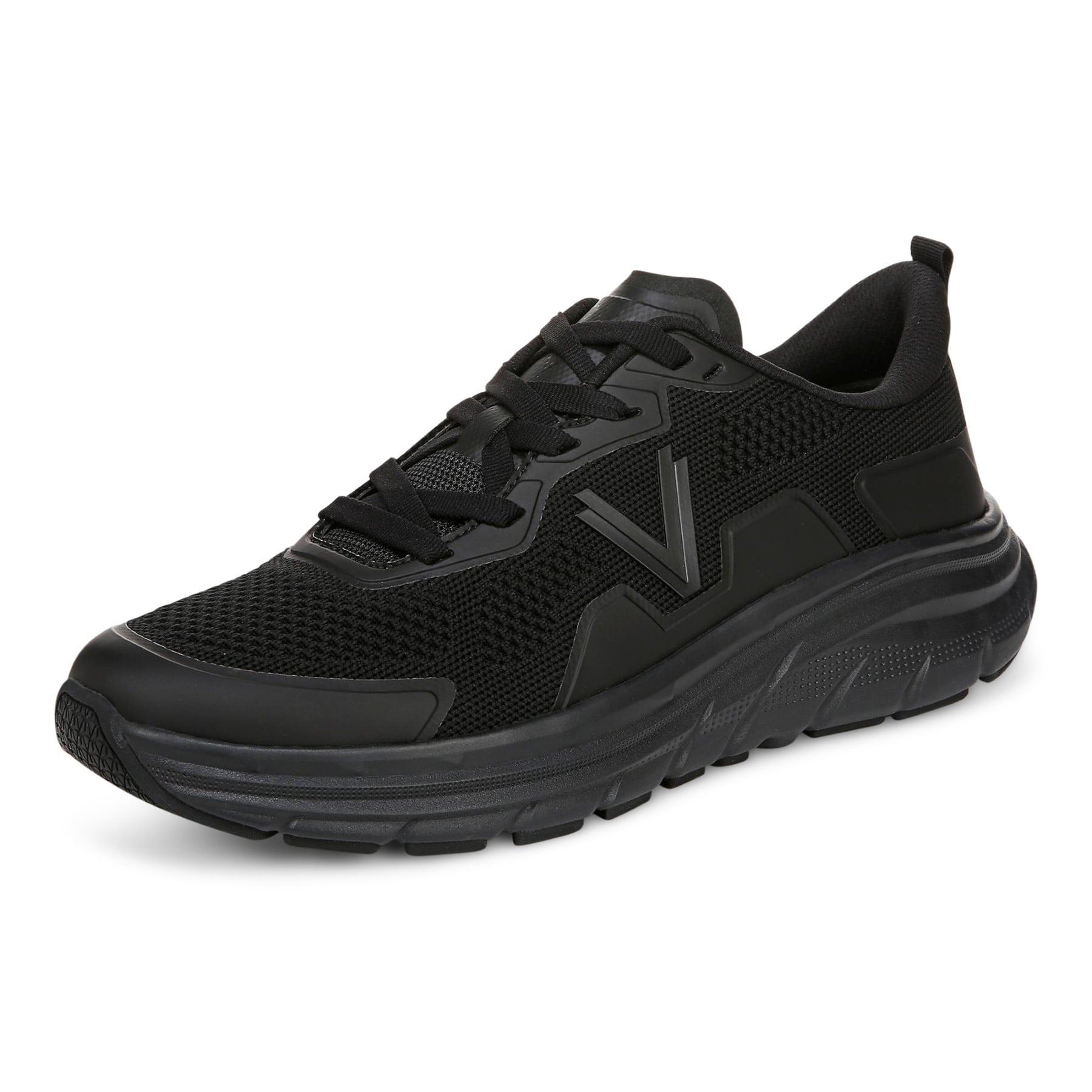 Vionic Men's Walk Max - Water Repellent Athletic Walking Shoes with Orthotic Support - All Black - Left angle