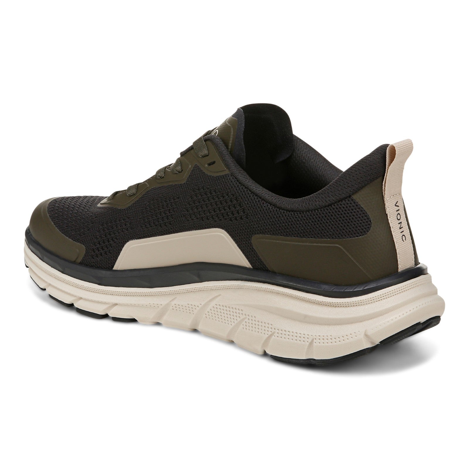 Vionic Men's Walk Max - Water Repellent Athletic Walking Shoes with Orthotic Support - Phantom Grey/Dark Khaki - Back angle