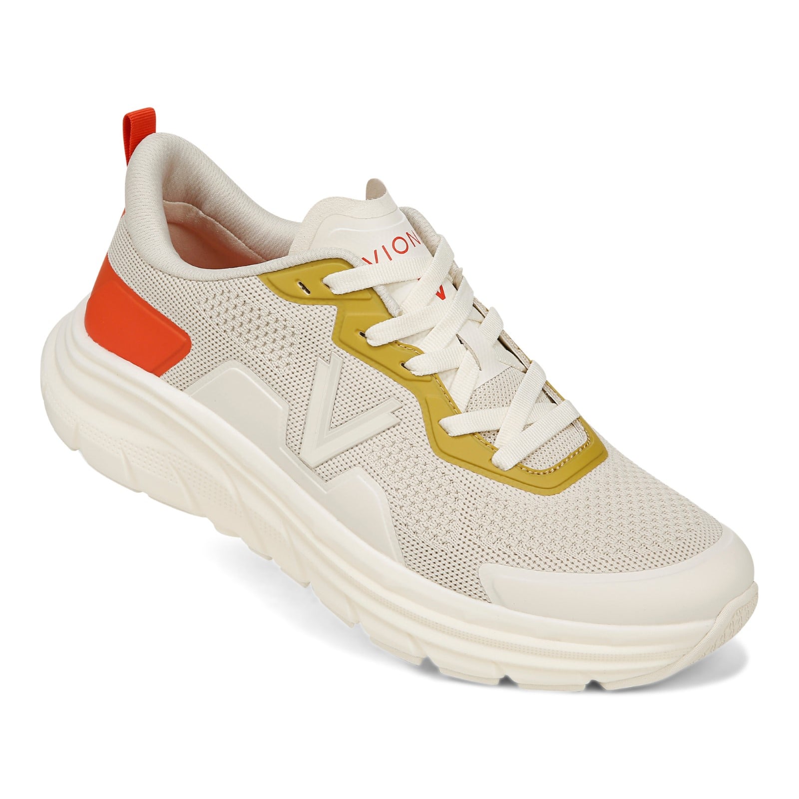 Vionic Men's Walk Max - Water Repellent Athletic Walking Shoes with Orthotic Support - Cream/Tangerine - M WALK MAX-J0146F2101-CREAM TANGERINE TANGO-13fl-med
