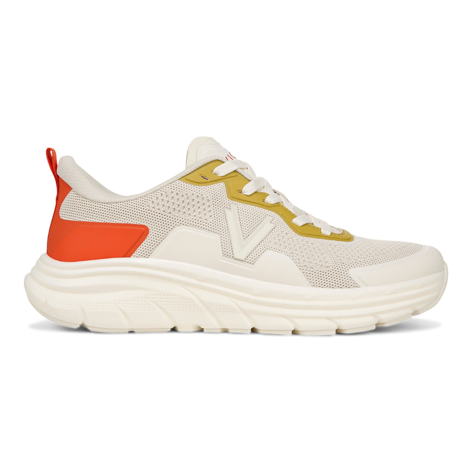 Vionic Men's Walk Max - Water Repellent Athletic Walking Shoes with Orthotic Support - Cream/Tangerine - Right side