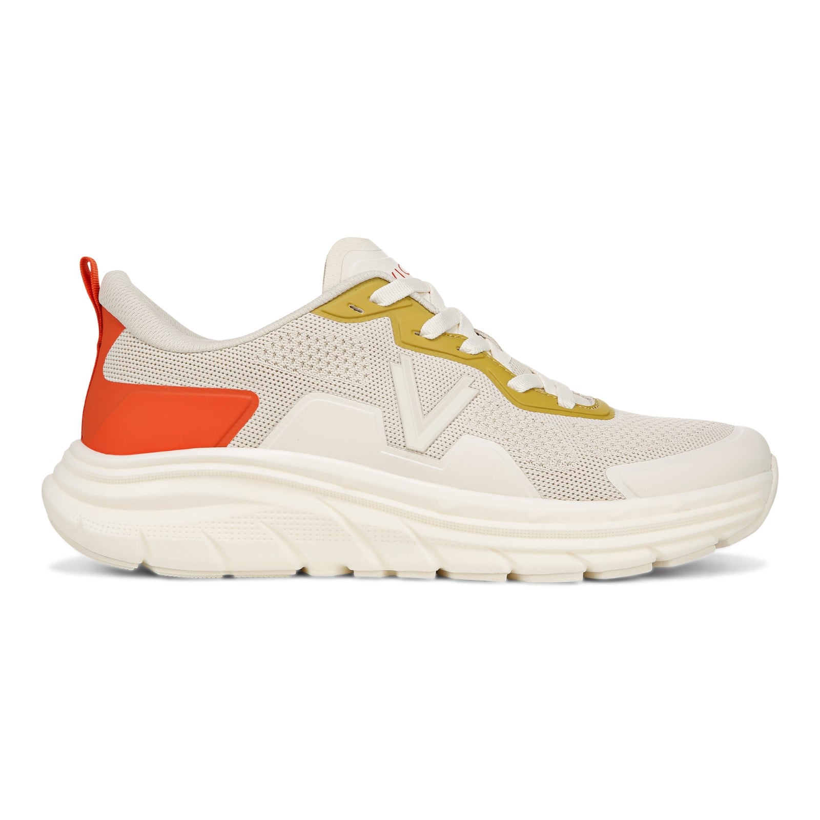 Vionic Men's Walk Max - Water Repellent Athletic Walking Shoes with Orthotic Support - Cream/Tangerine - Right side