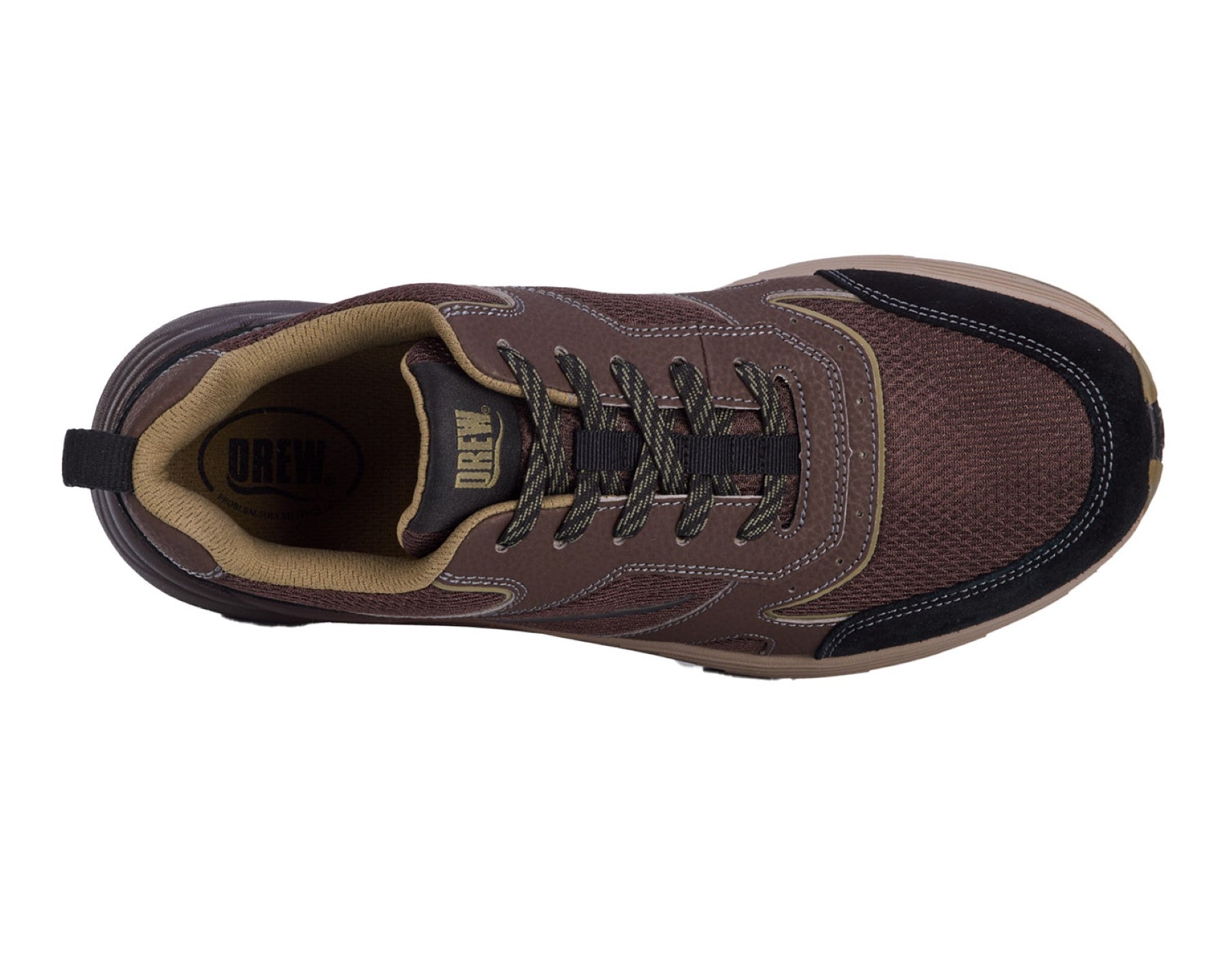 Drew Marvel Men's Athletic Shoe - Brown Mesh Combo - Sole View