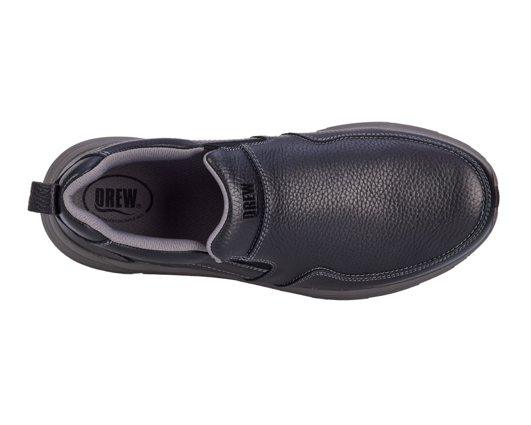 Drew Match Men's Casual Shoe - Black Pebbled Leather - Sole View
