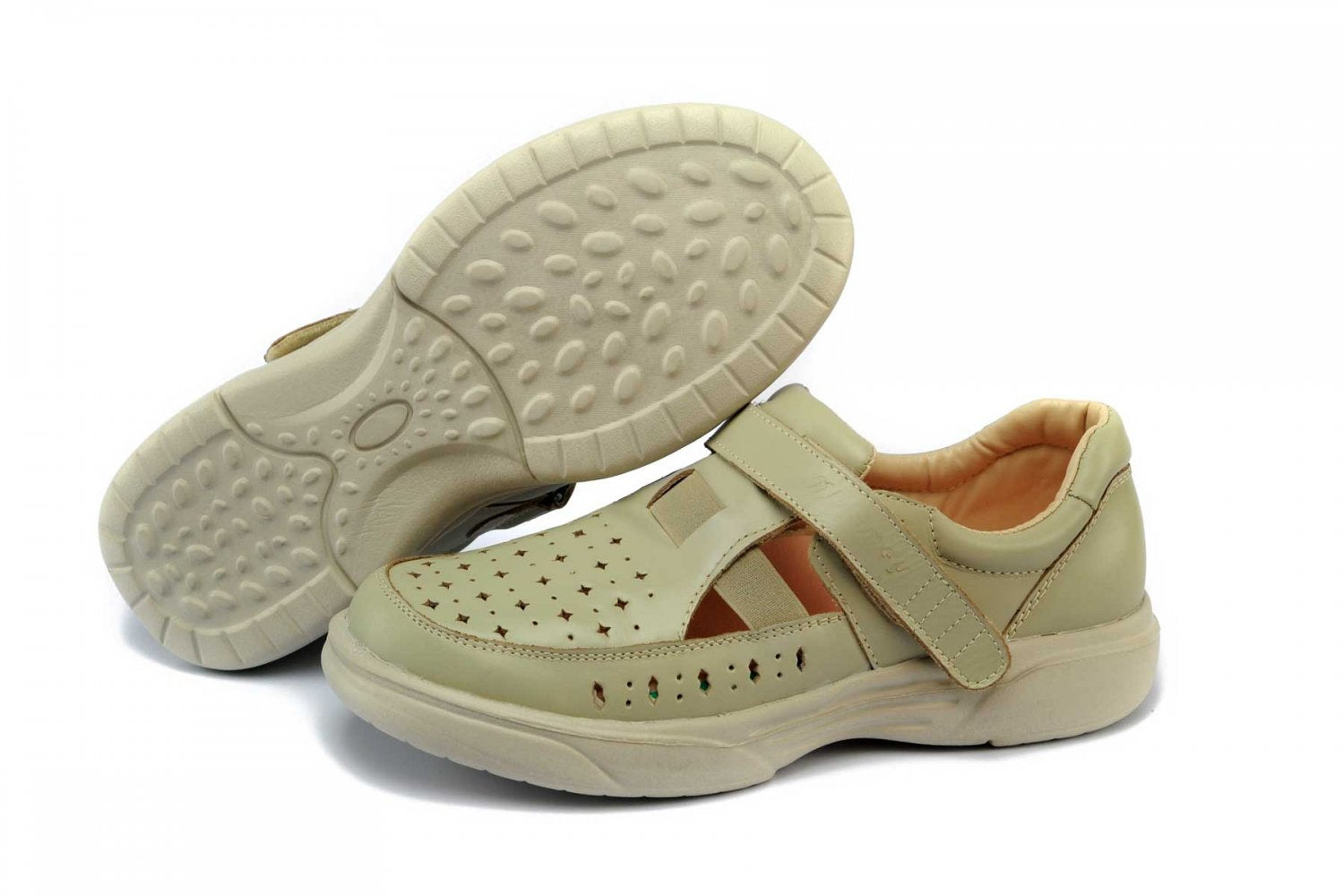 Mt. Emey 9212 - Women's Orthopedic Closed-toe Leather Sandal - Beige Pair / Bottom