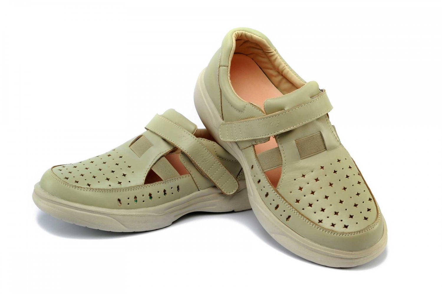 Mt. Emey 9212 - Women's Orthopedic Closed-toe Leather Sandal - Beige Pair / Top