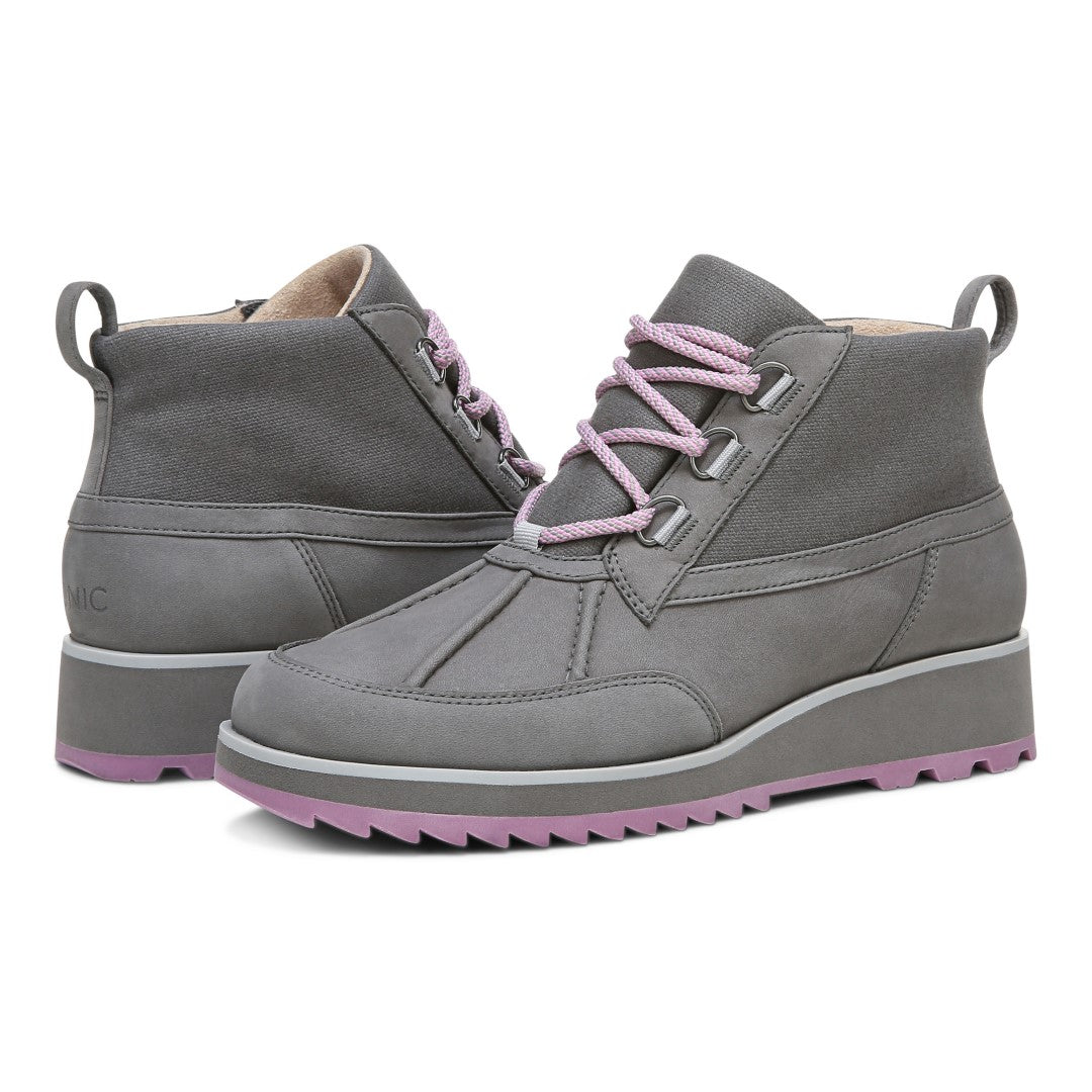 Vionic Nolan Womens Ankle/Bootie Shrtboot - Charcoal Lthr Canvas - pair left angle