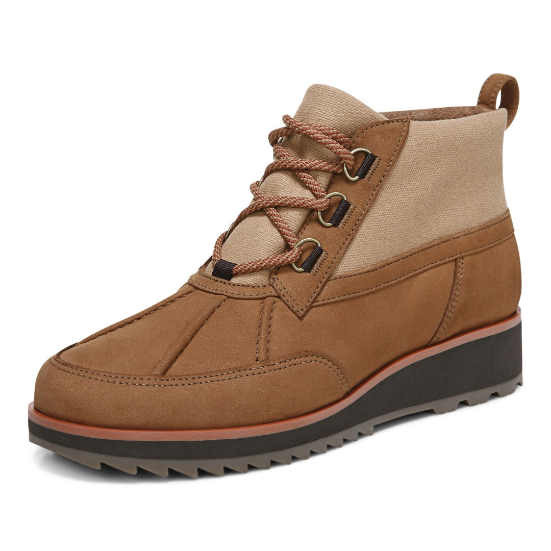 Vionic Nolan Womens Ankle/Bootie Shrtboot - Toffee Lthr Canvas - Left angle