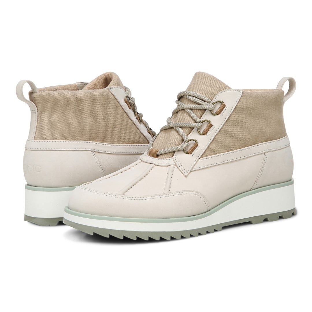 Vionic Nolan Womens Ankle/Bootie Shrtboot - Cream Lthr Canvas - pair left angle