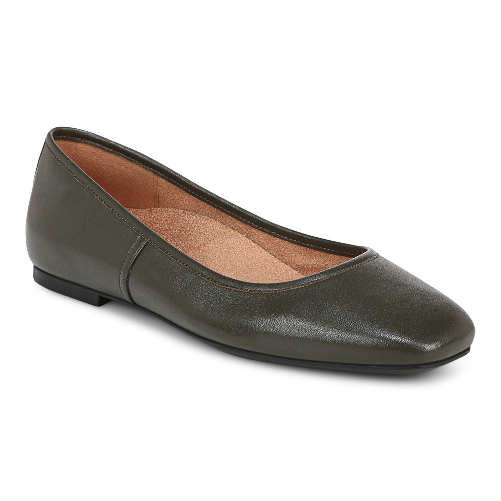 Vionic Orinda Women's Square Toe Ballet Flat - Dark Khaki - Angle main
