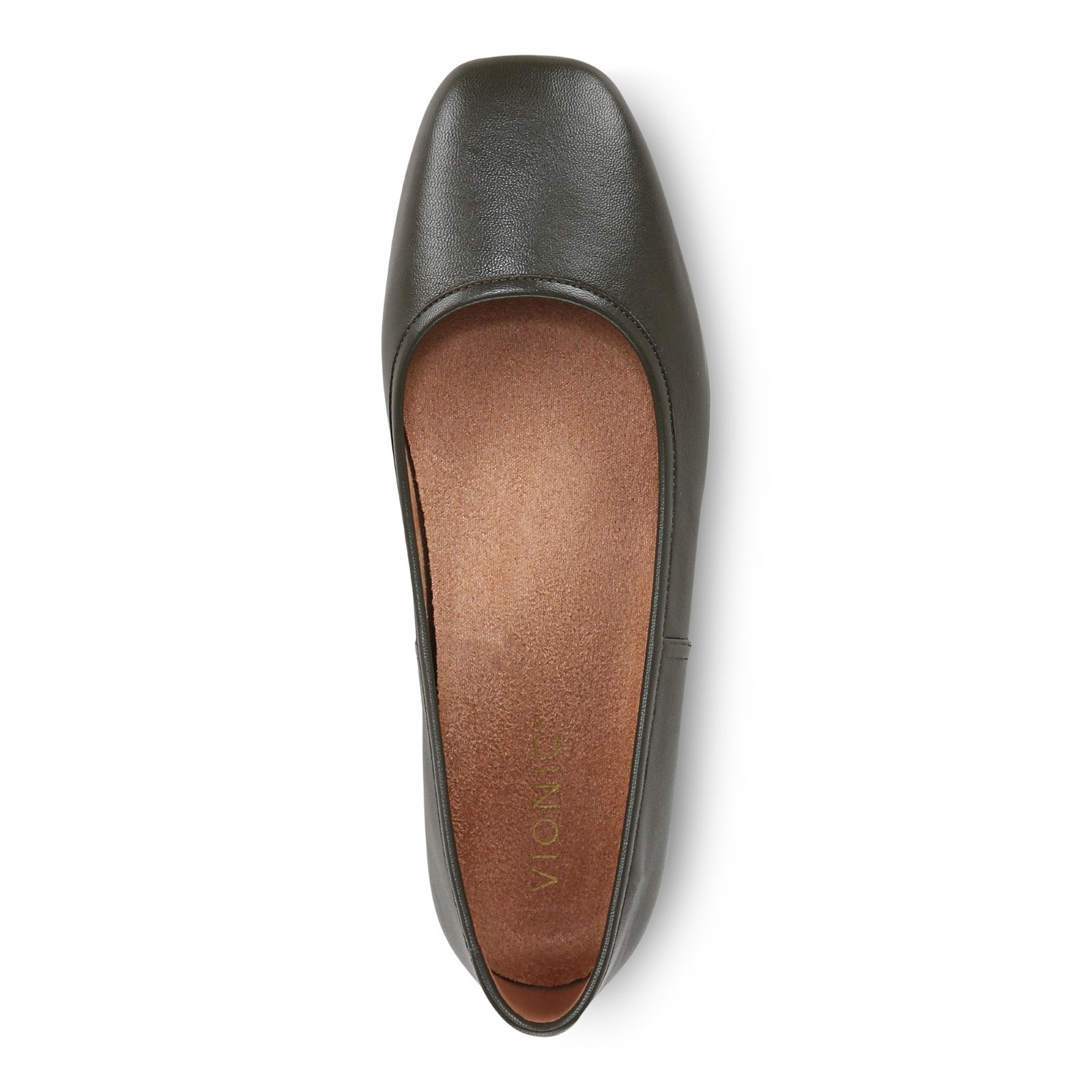 Vionic Orinda Women's Square Toe Ballet Flat - Dark Khaki - Top