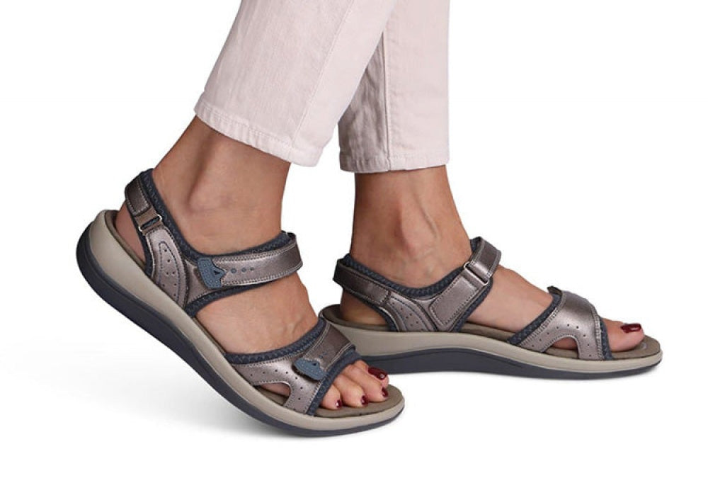 OrthoFeet Malibu Two Way Strap Women's Sandals Heel Strap - Pewter - 18