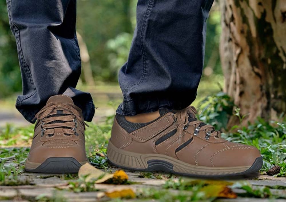 OrthoFeet Shreveport Tie Men's Sneakers Tie-Less - Brown - 2