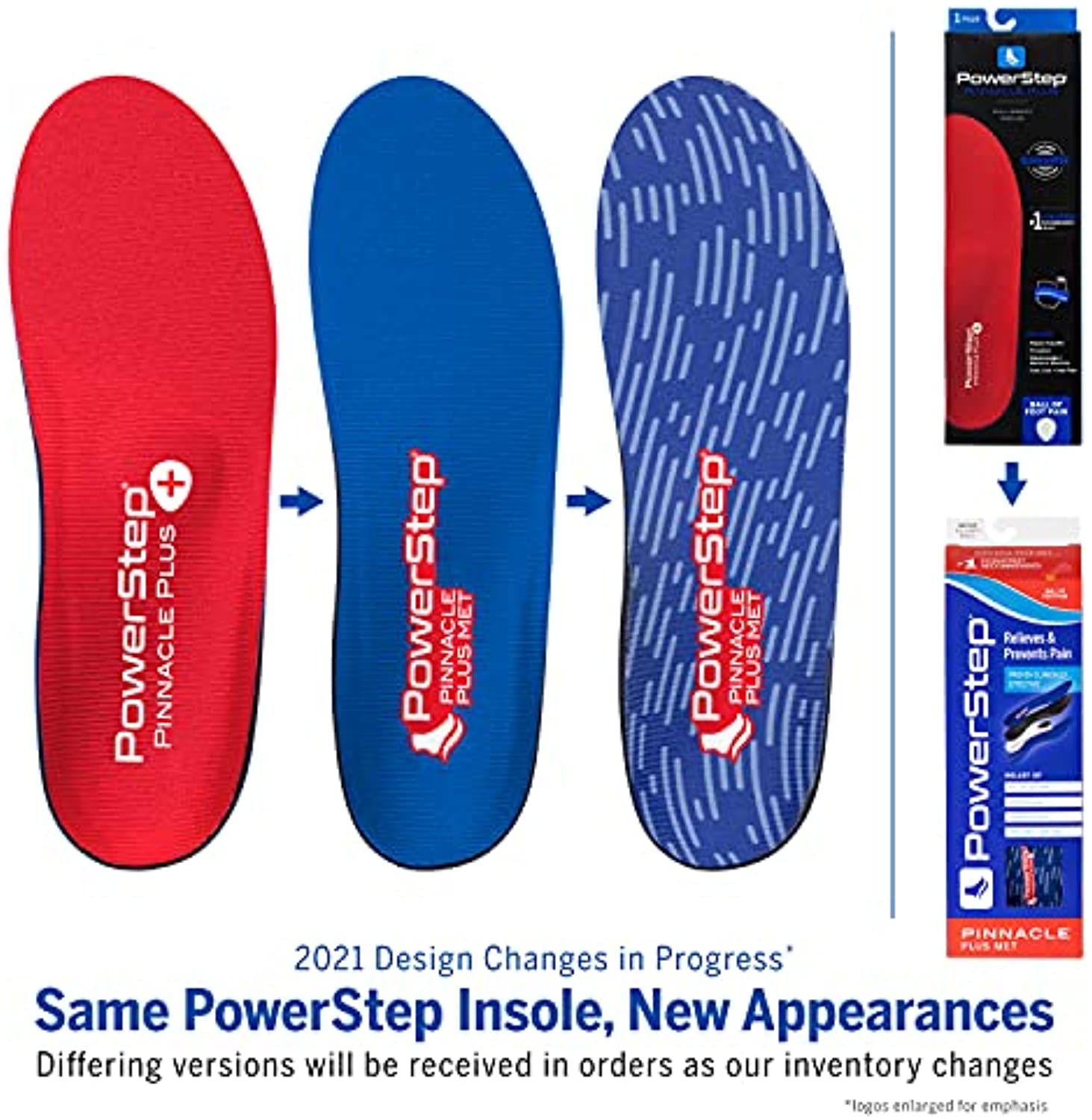 Powerstep Pinnacle Plus Metatarsal Pad Comfort Insole - Red//Blue