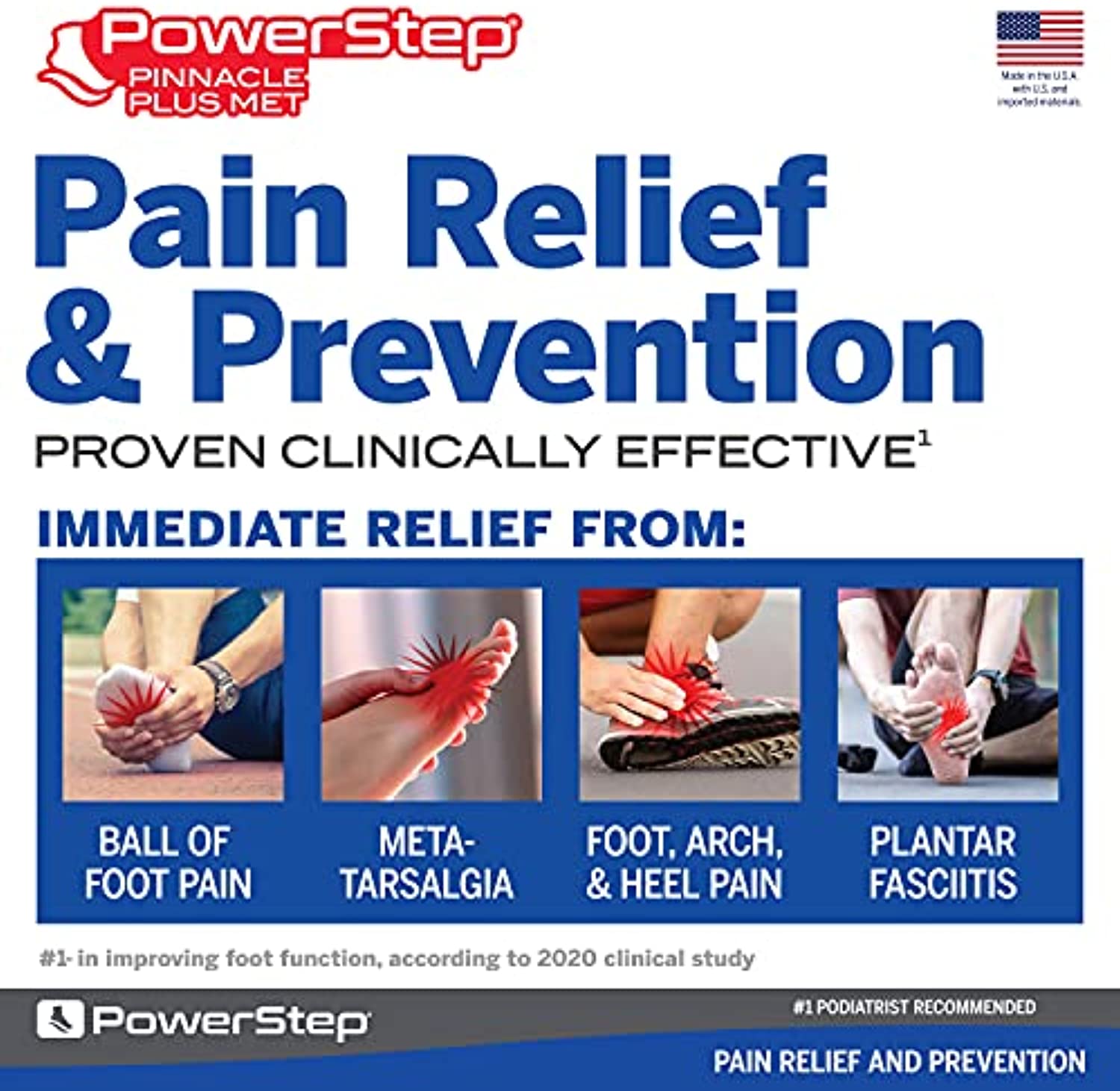 Powerstep Pinnacle Plus Metatarsal Pad Comfort Insole - Red//Blue