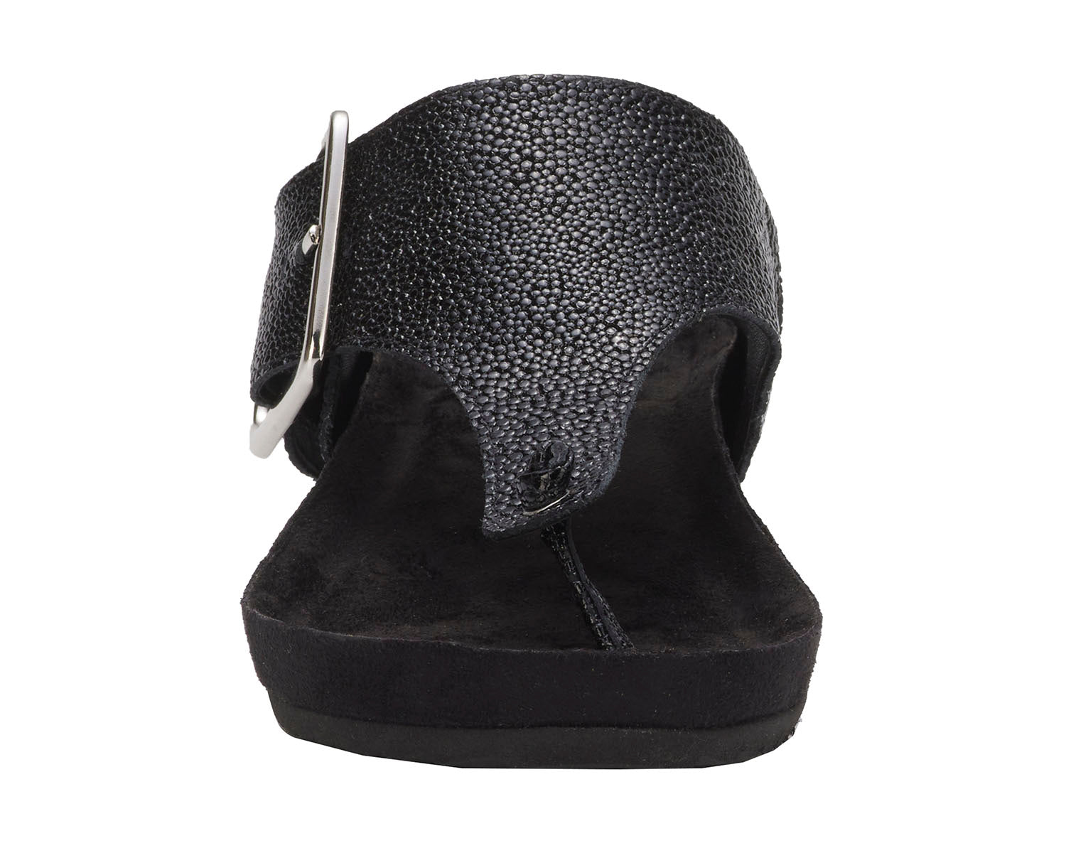 Ros Hommerson Phoebe Women's Sandal - Black Patent Pebbled Leather - Front View