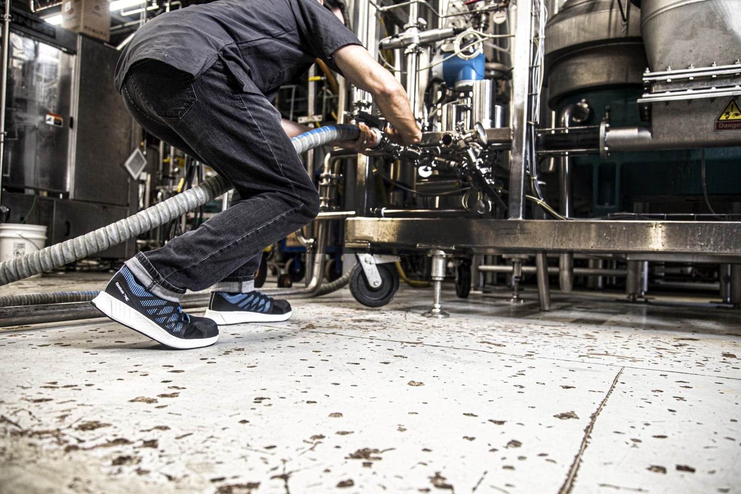 Reebok Work Men's Fusion Flexweave Comp Toe Athletic Work Shoe - Black and Blue - Lifestyle View