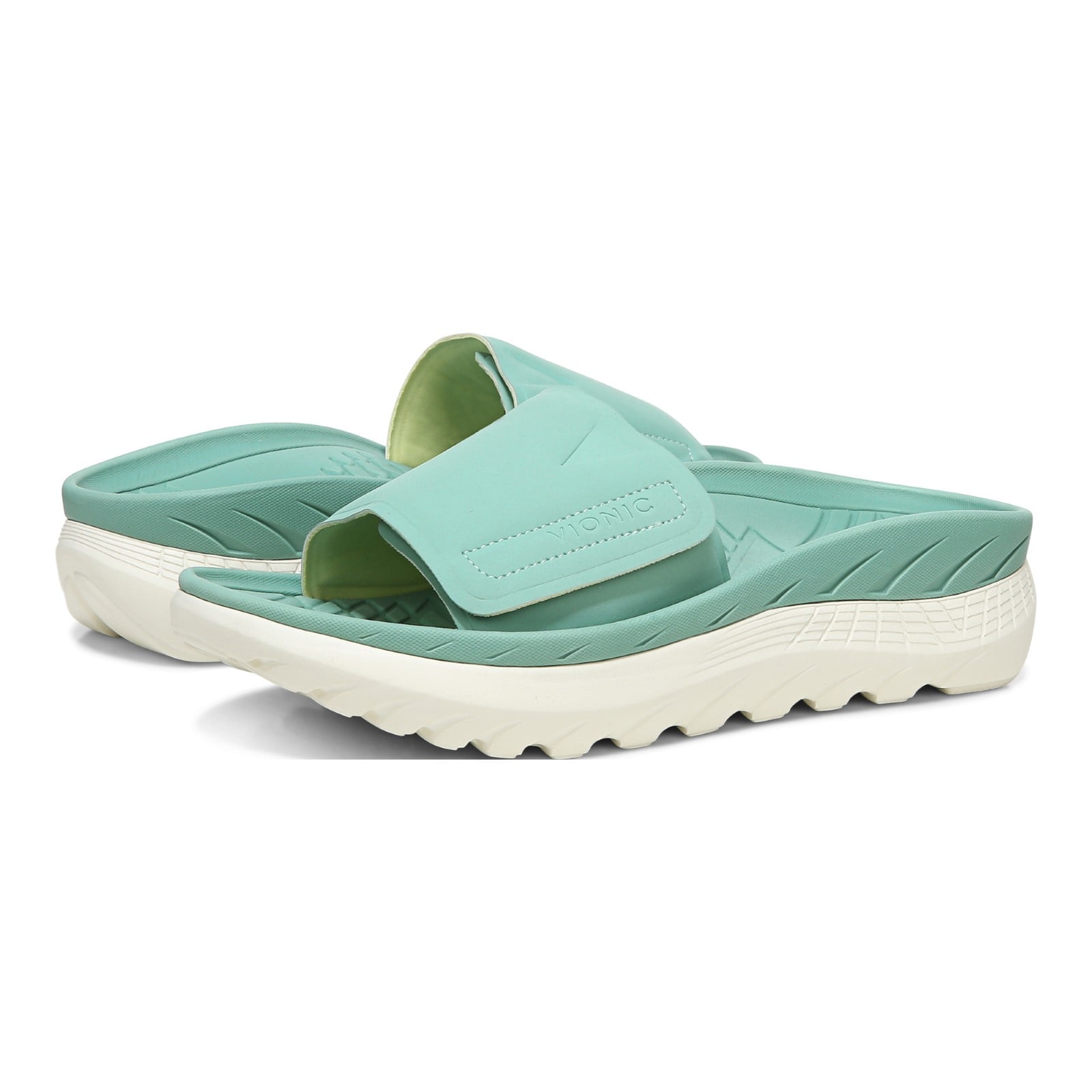 Vionic Rejuvenate Unisex Slide Sandals - Wasabi - pair left angle