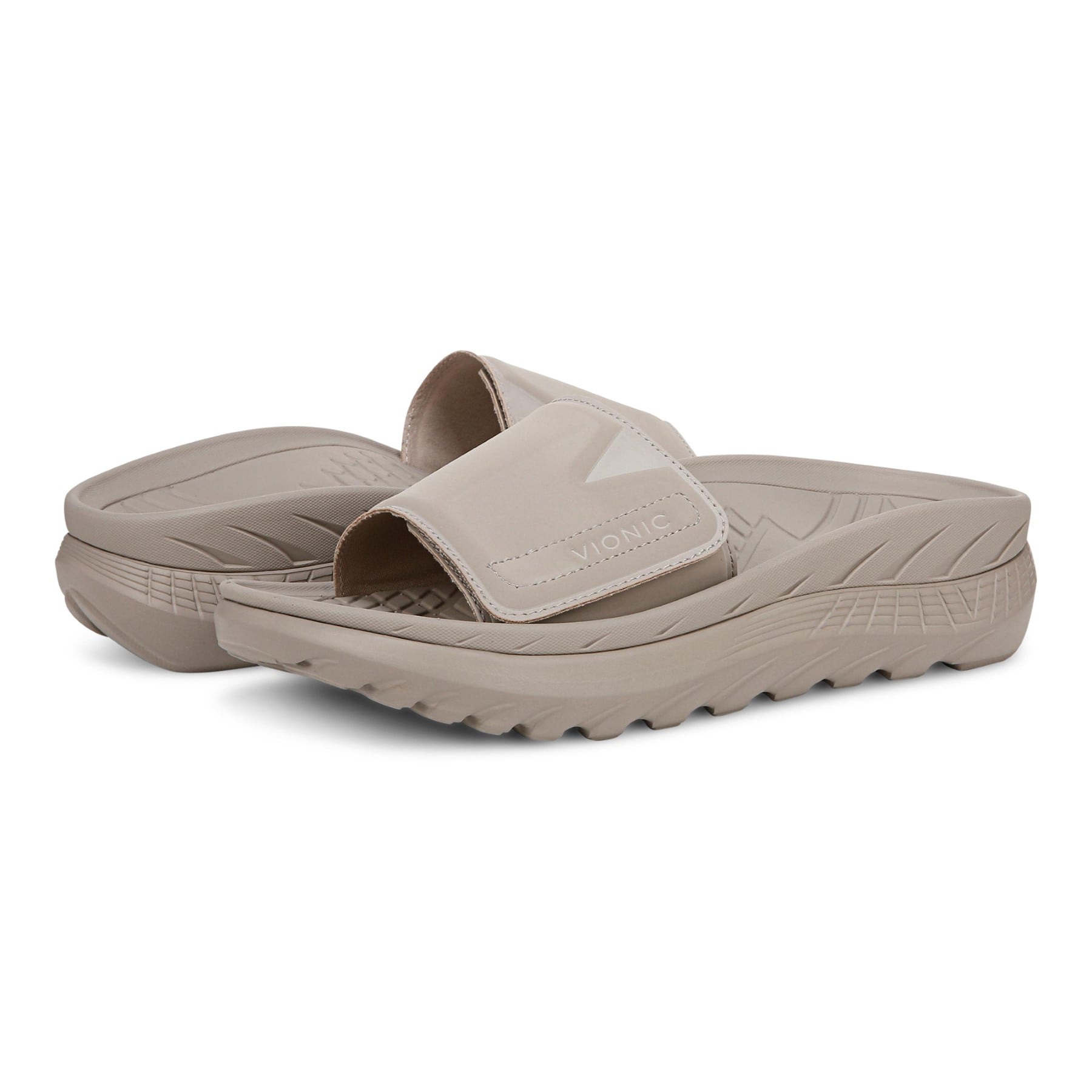 Vionic Rejuvenate Unisex Slide Recovery Sandals - Cobblestone - pair left angle