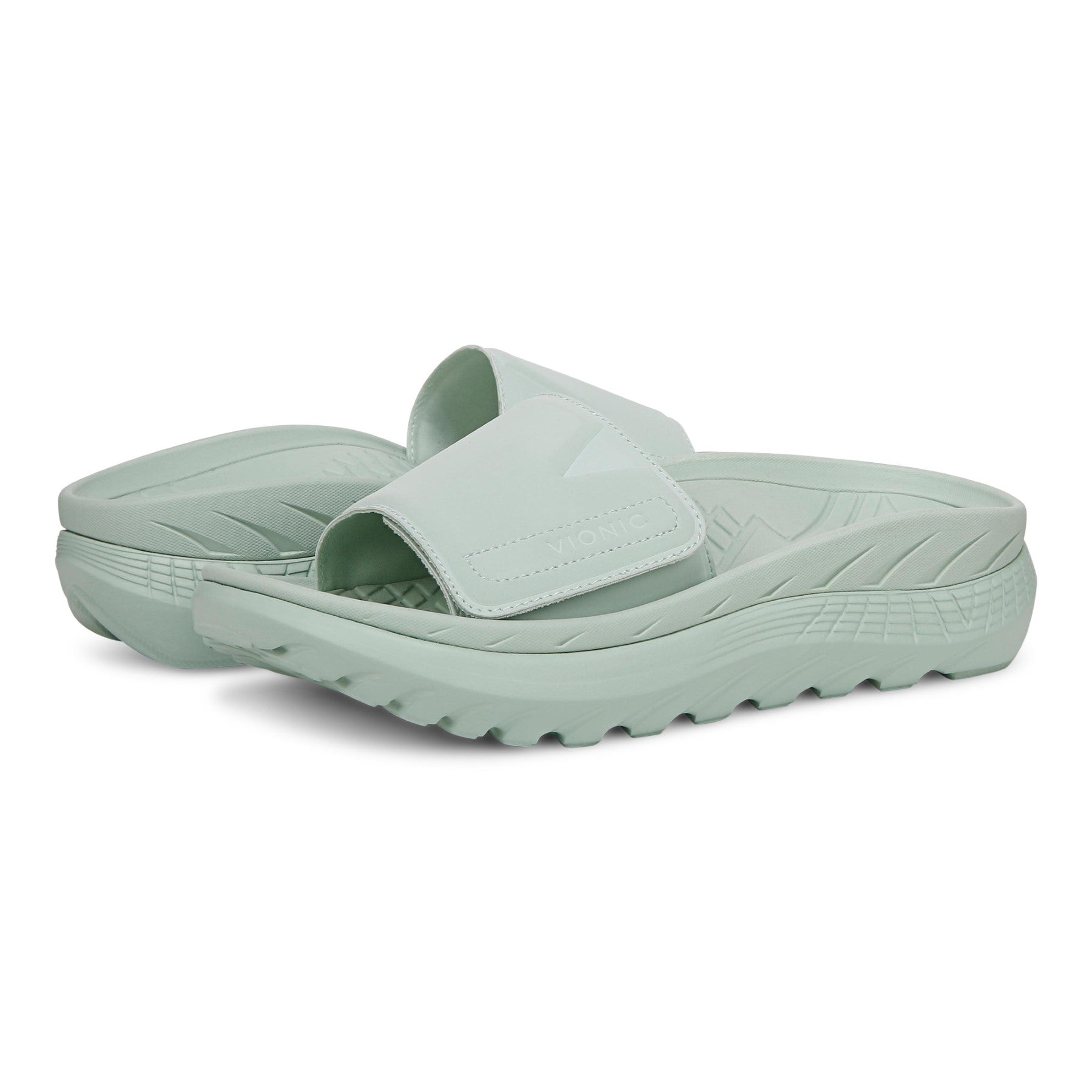 Vionic Rejuvenate Unisex Slide Recovery Sandals - Mint Chip - pair left angle