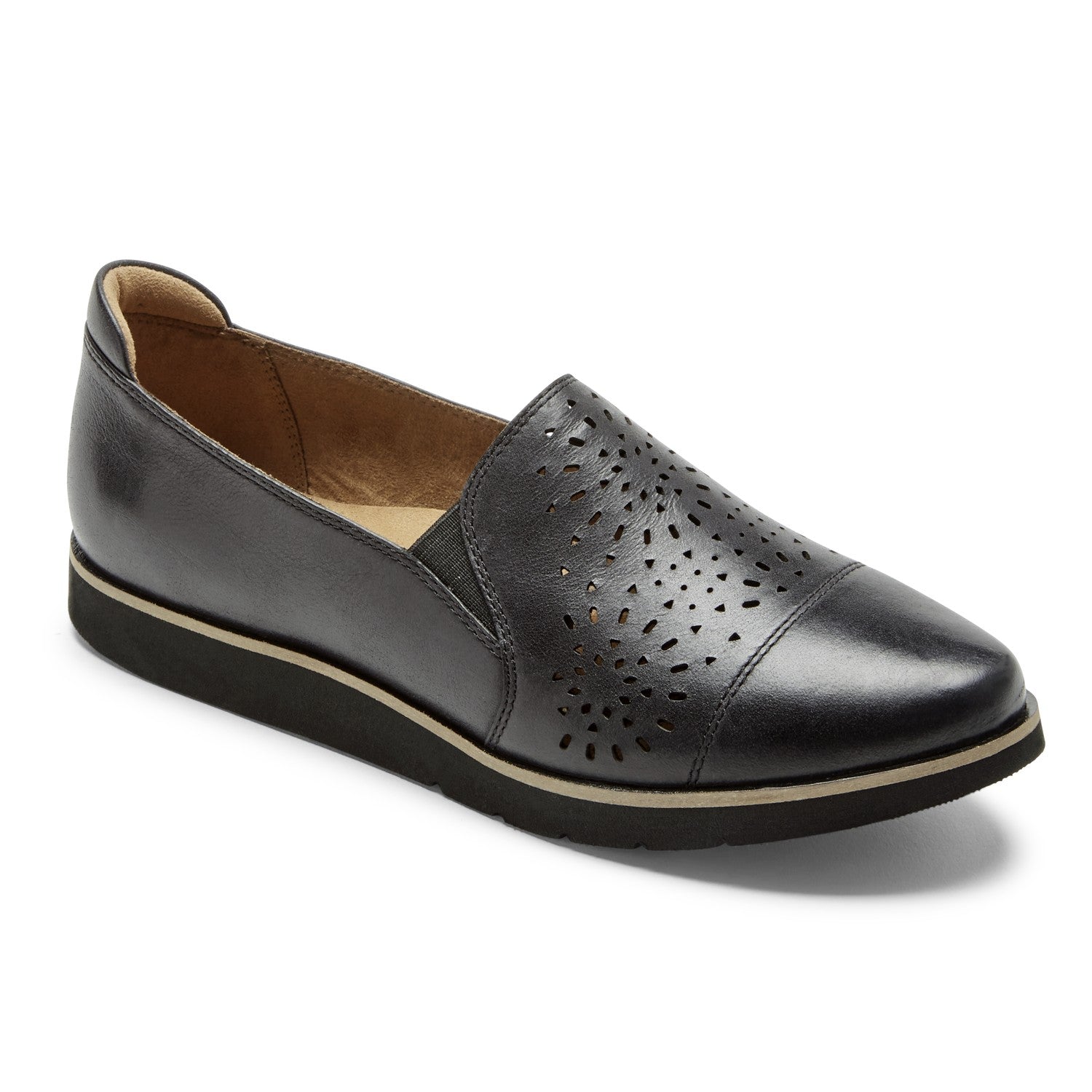 Cobb Hill Laci Twin-gore Women's Slip-on Comfort Shoe - Black Leather - Angle