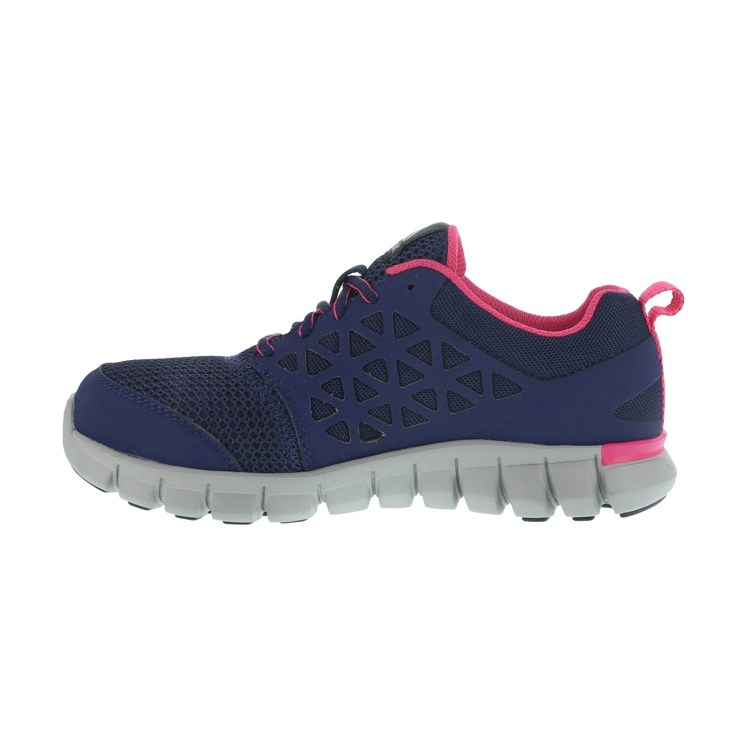 Reebok Work Women's Sublite Cushion Alloy Toe Athletic Work Shoe - Navy and Pink - Side View