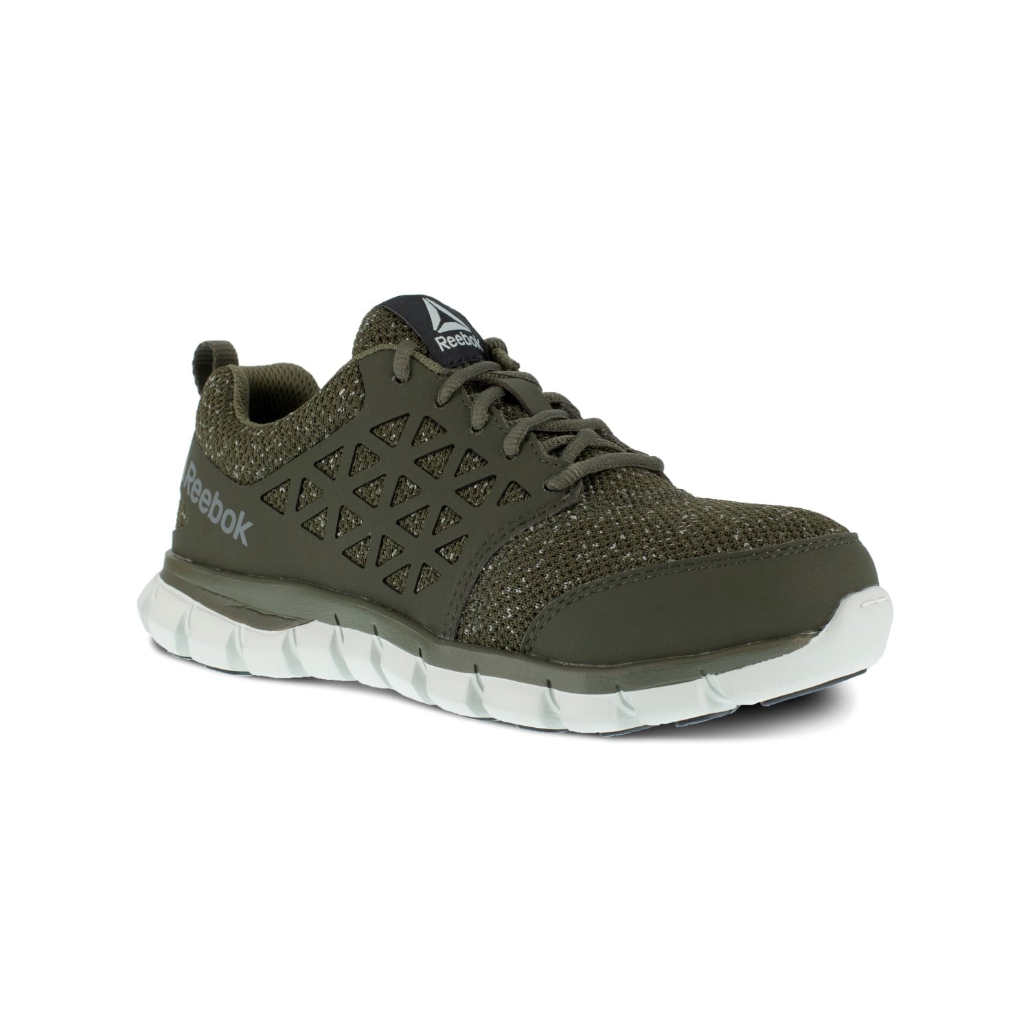 Reebok Work Women's Sublite Cushion Alloy Toe Athletic Work Shoe - Olive Green - Profile View