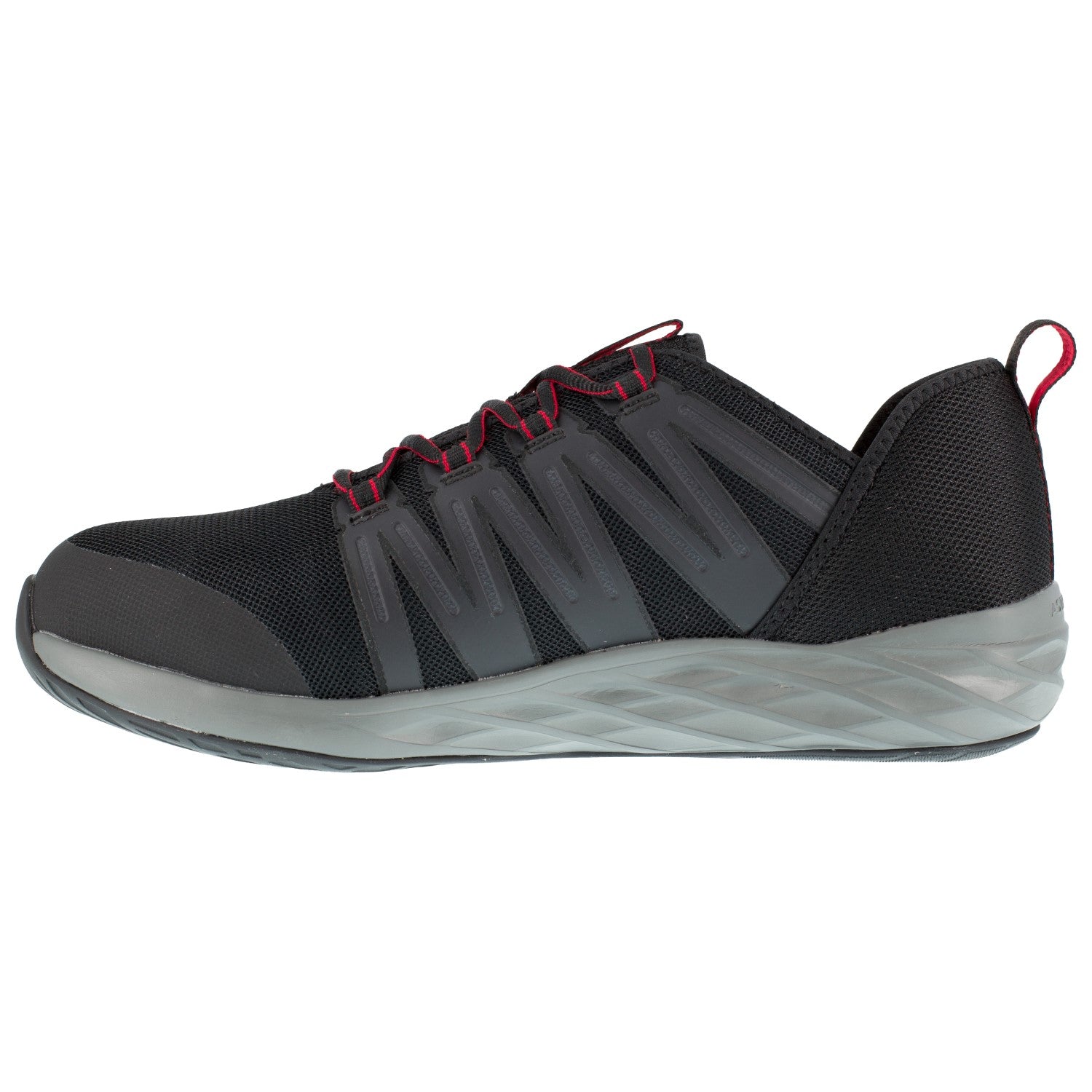 Reebok Work Men's Astroride Steel Toe Athletic Shoe - Black/Red/Dark Grey - Side View