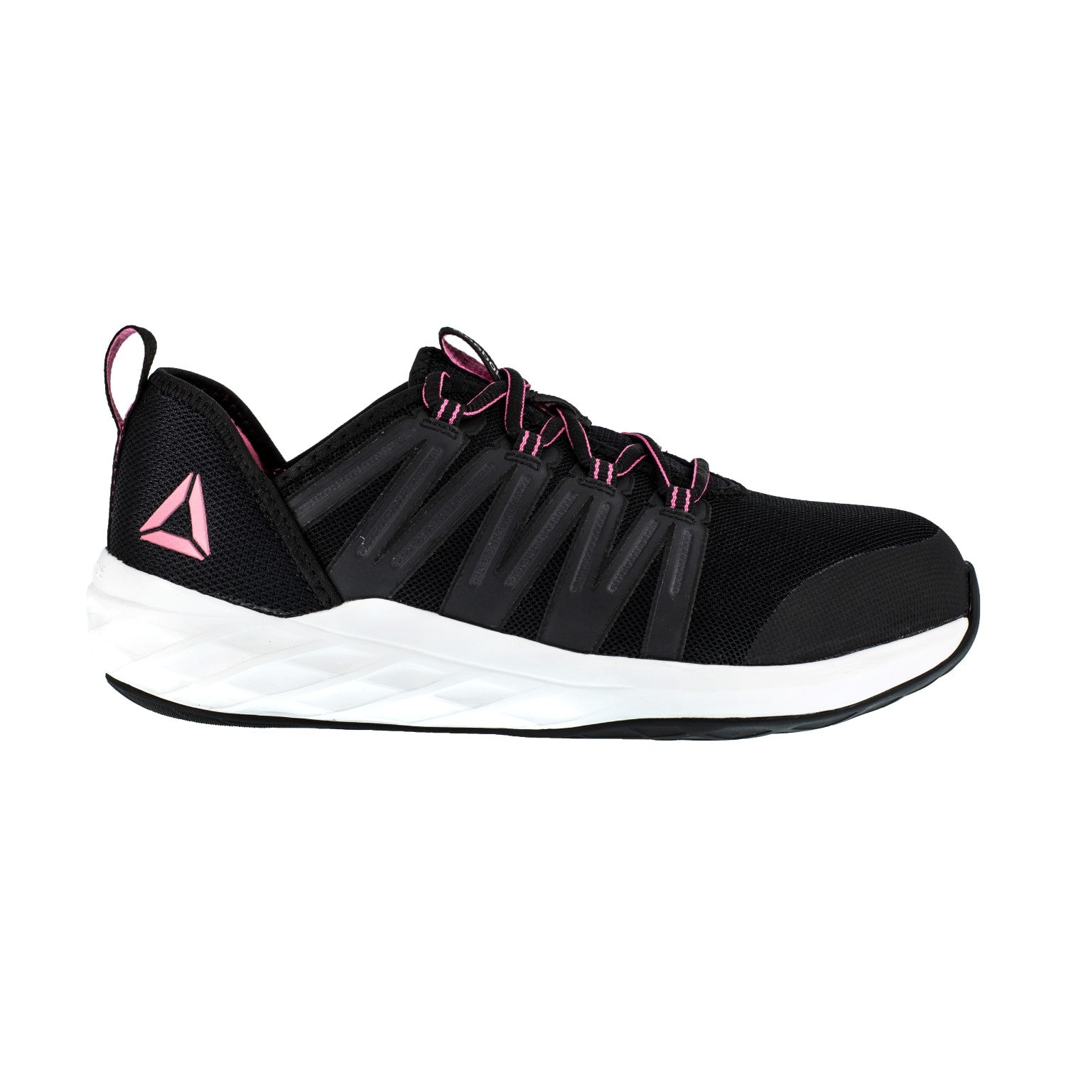 Reebok Work Women's Astroride Steel Toe Static Dissipative Athletic Shoe - Black and Pink - Side View