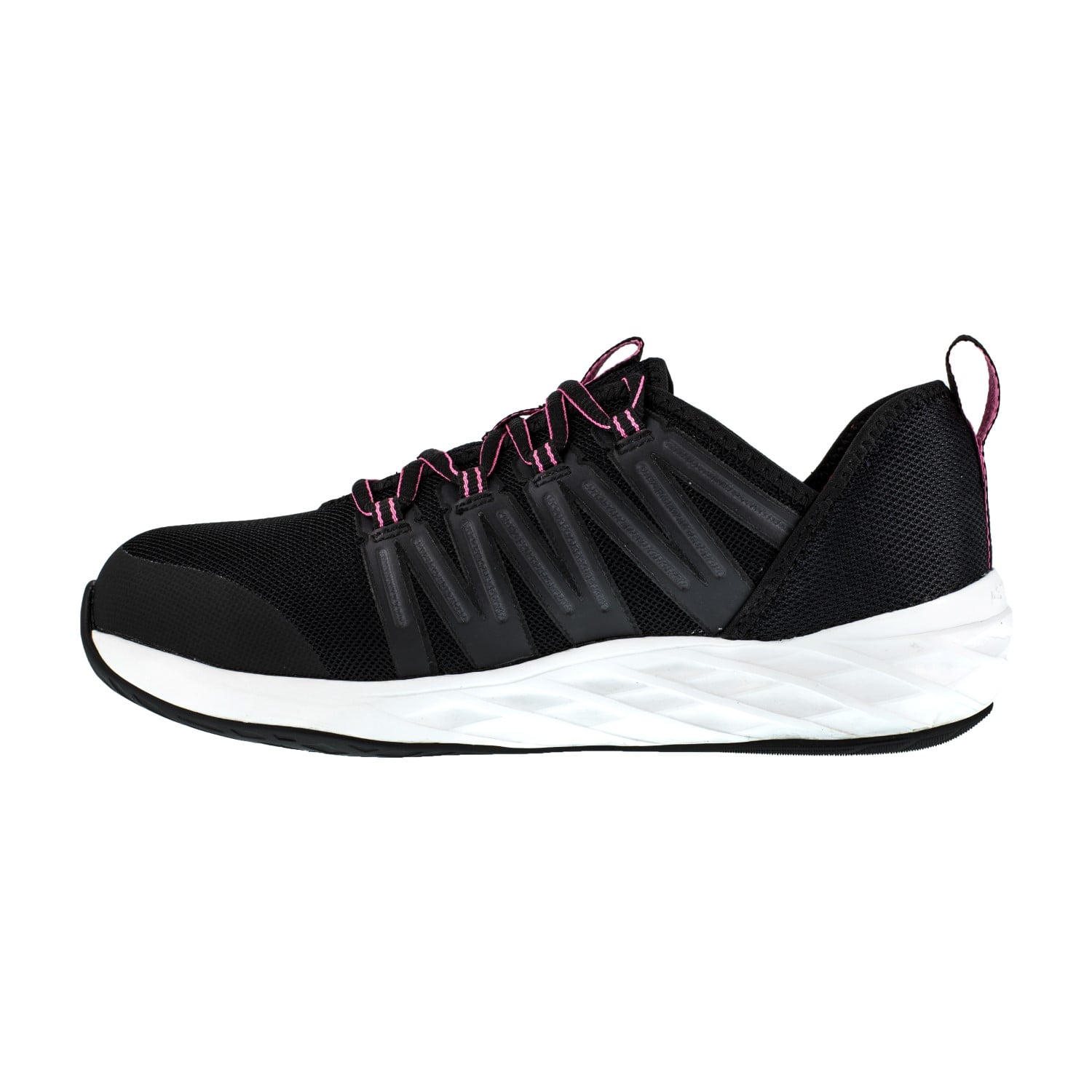 Reebok Work Women's Astroride Steel Toe Static Dissipative Athletic Shoe - Black and Pink - Side View