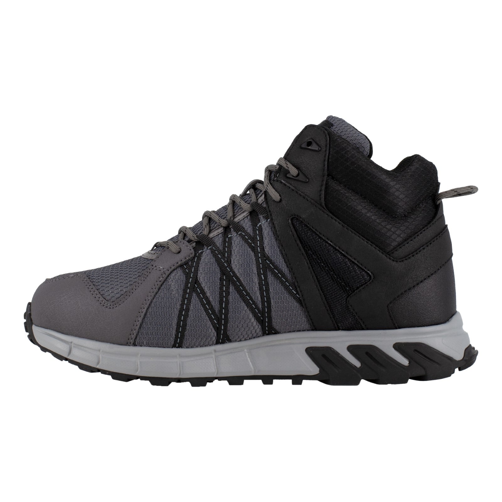 Reebok Work - Men's Trailgrip - RB3404 Men's Athletic Work Hiker with CushGuard Internal Met Guard - Grey and Black - Side View