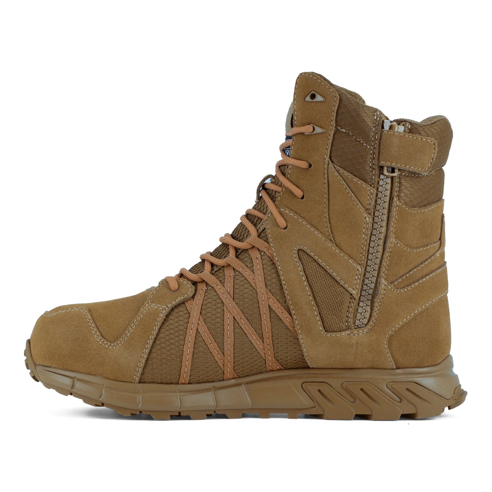 Reebok Work Men's Trailgrip Safety Toe 8" Coyote Waterproof Insulated Tactical Boot with Side Zipper -  - Side View
