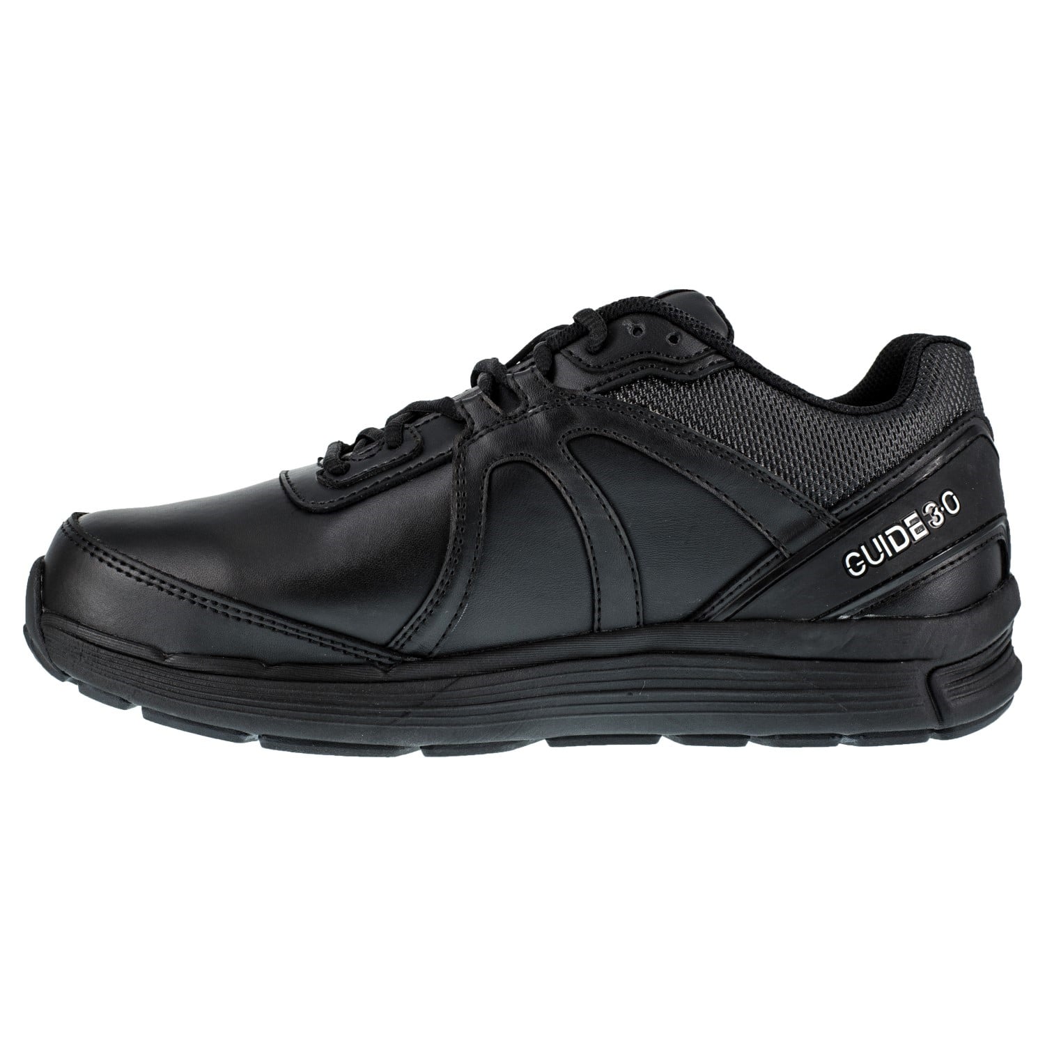 Reebok Work Men's Black Leather Work Shoes MetGuard ST SR Oxford - Black - Side View