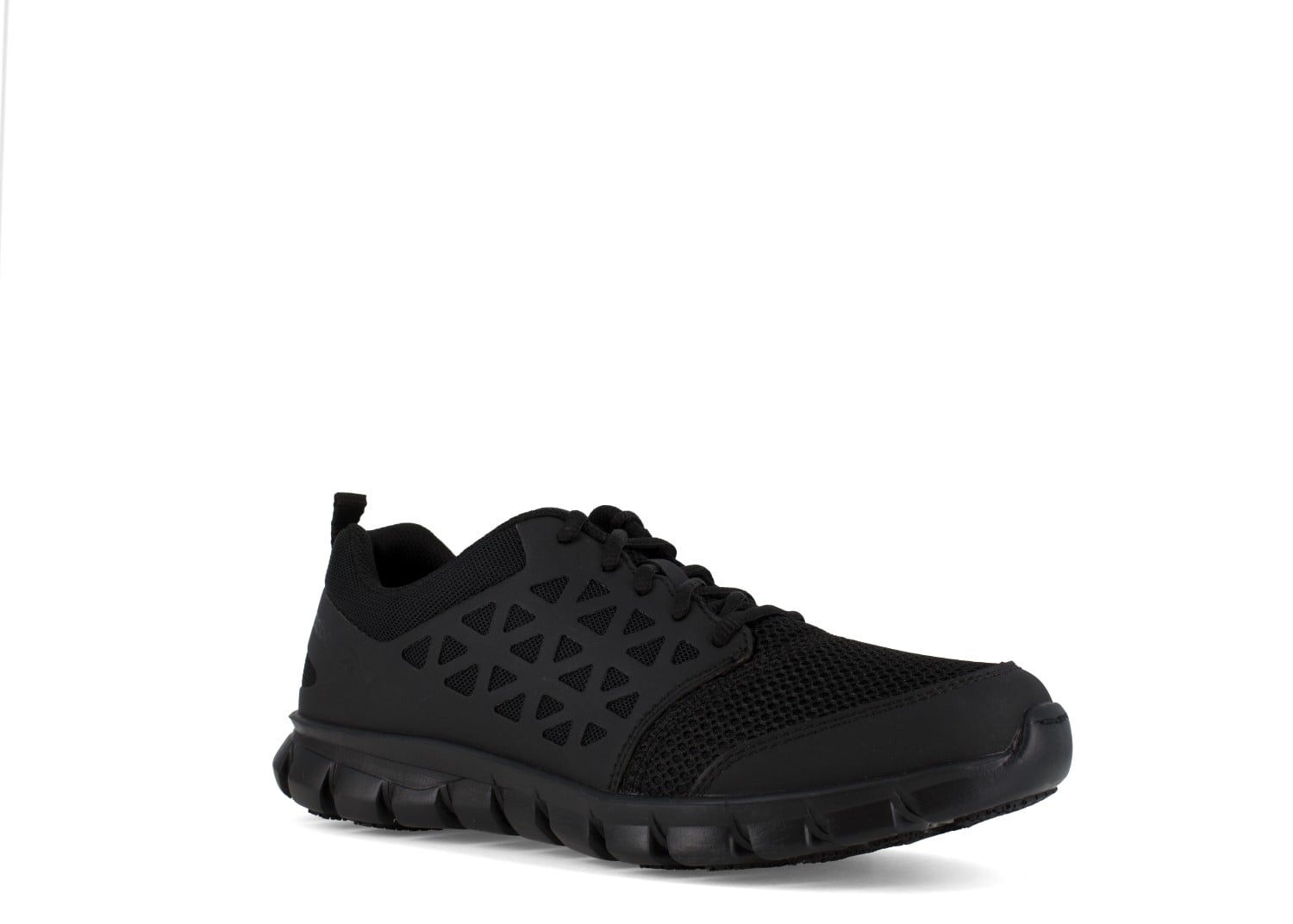 Reebok Work Men's Sublite Cushion Soft Toe Comfort Athletic Work Shoe ESD - Black - Profile View