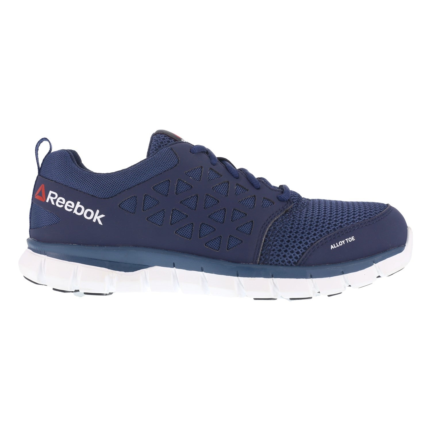 Reebok Work Men's Sublite Cushion Alloy Toe Comfort Athletic Work Shoe ESD - Navy - Side View