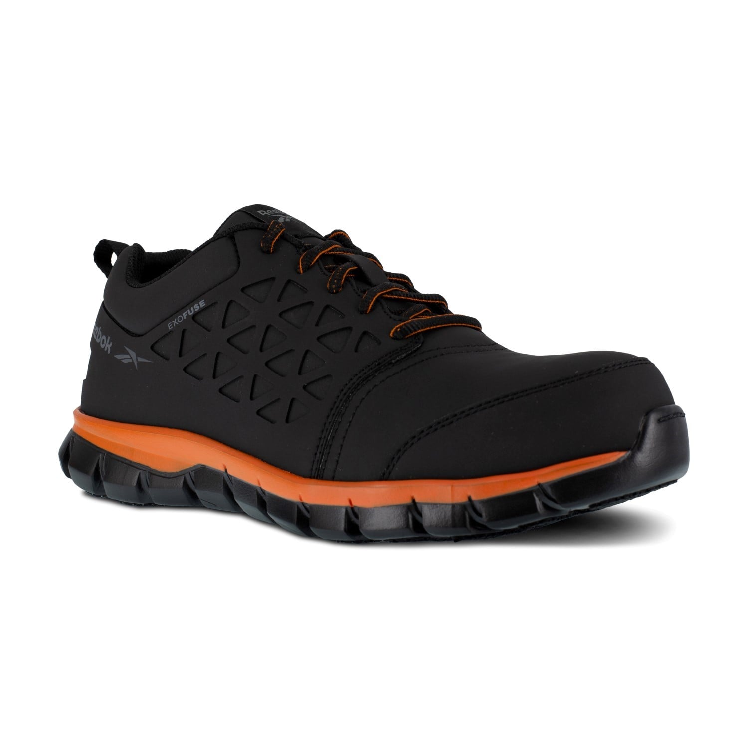 Reebok Work Men's Sublite Cushion Work - EH - Comp Toe - Black/Orange - Profile View