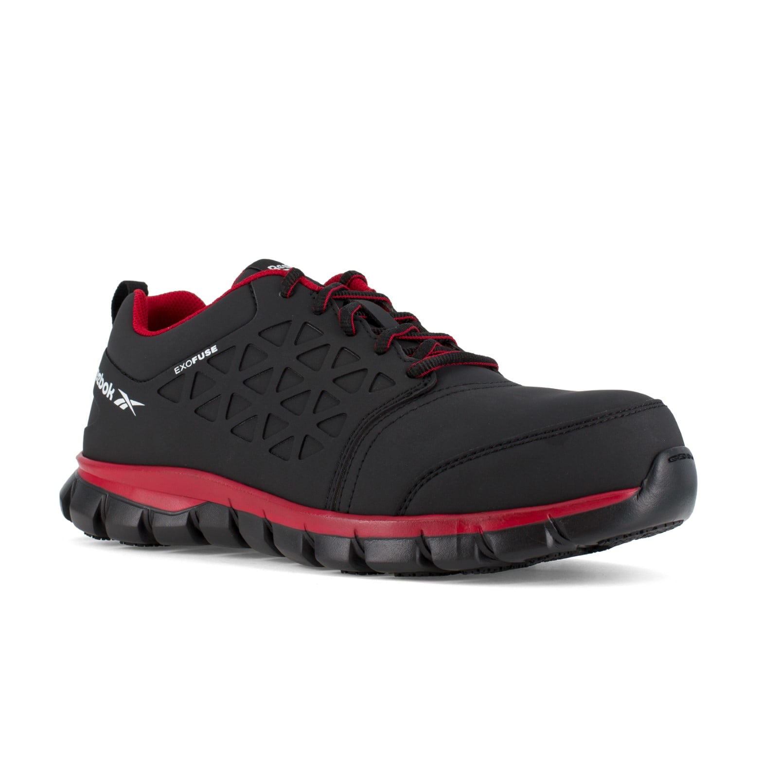 Reebok Men's Sublite Cushion Safety Toe Athletic Work Shoe Industrial - Black/Red - Profile View