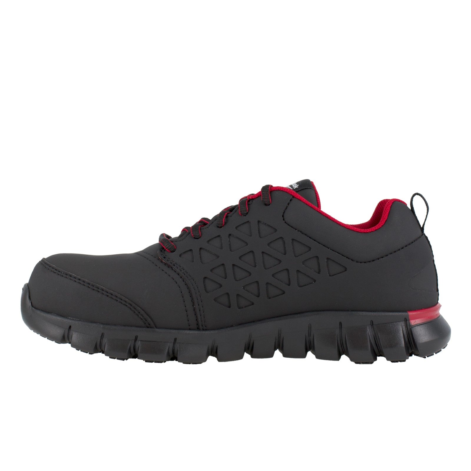 Reebok Men's Sublite Cushion Safety Toe Athletic Work Shoe Industrial - Black/Red - Side View