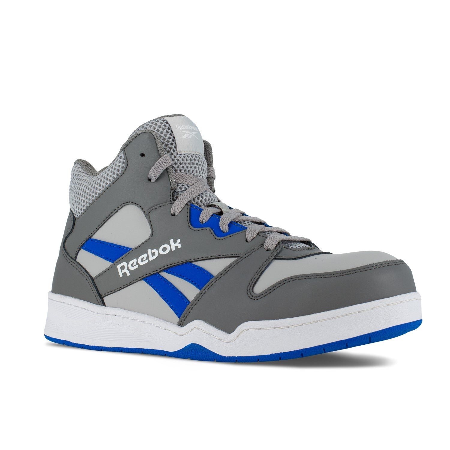 Reebok Work Men's BB4500 High Top - Static Dissipative - Composite Toe Sneaker in Grey and Cobalt Blue