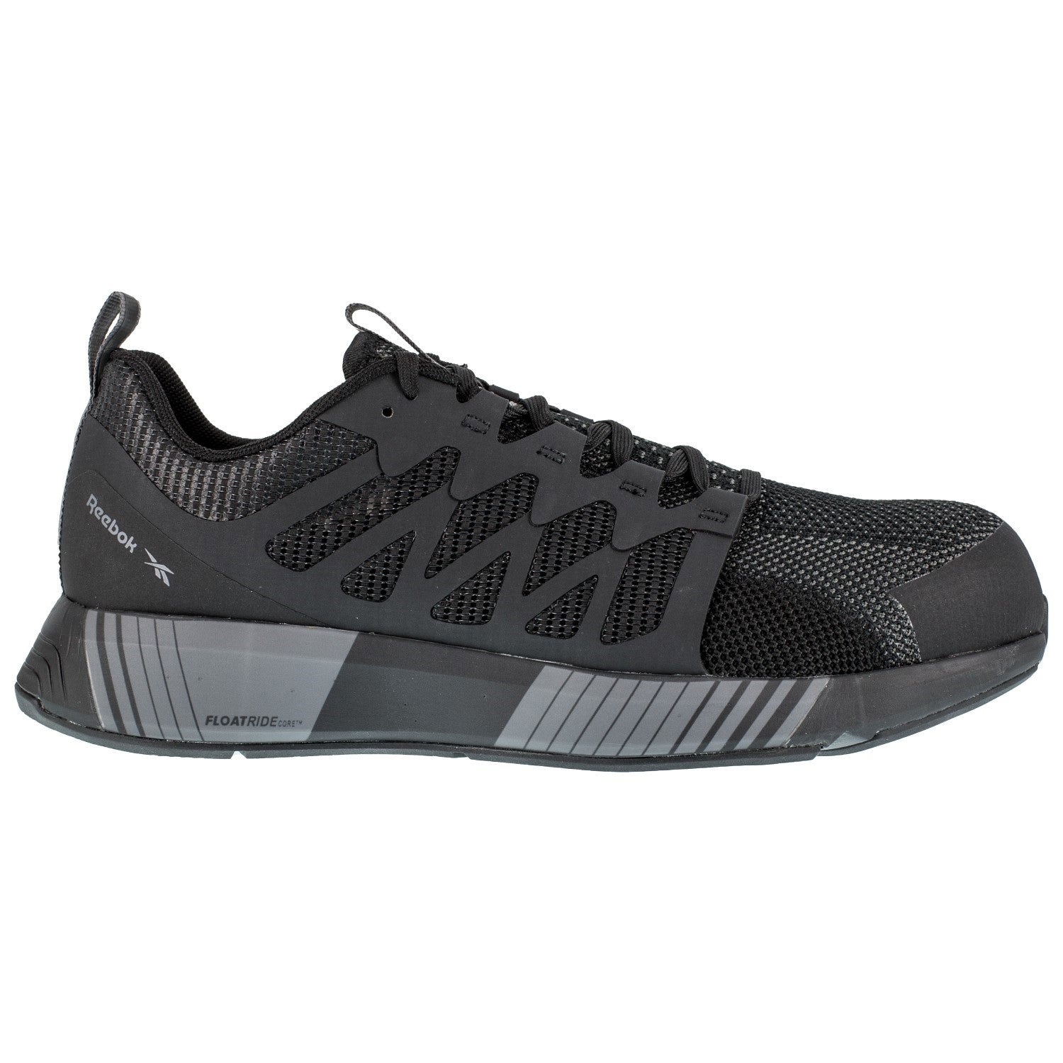 Reebok Work Men's Fusion Flexweave Comp Toe Athletic Work Shoe - Black and Grey - Side View